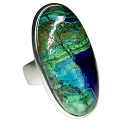 Azurmalachite Silver Ring Azurite Malachite Blue Green Gemstone