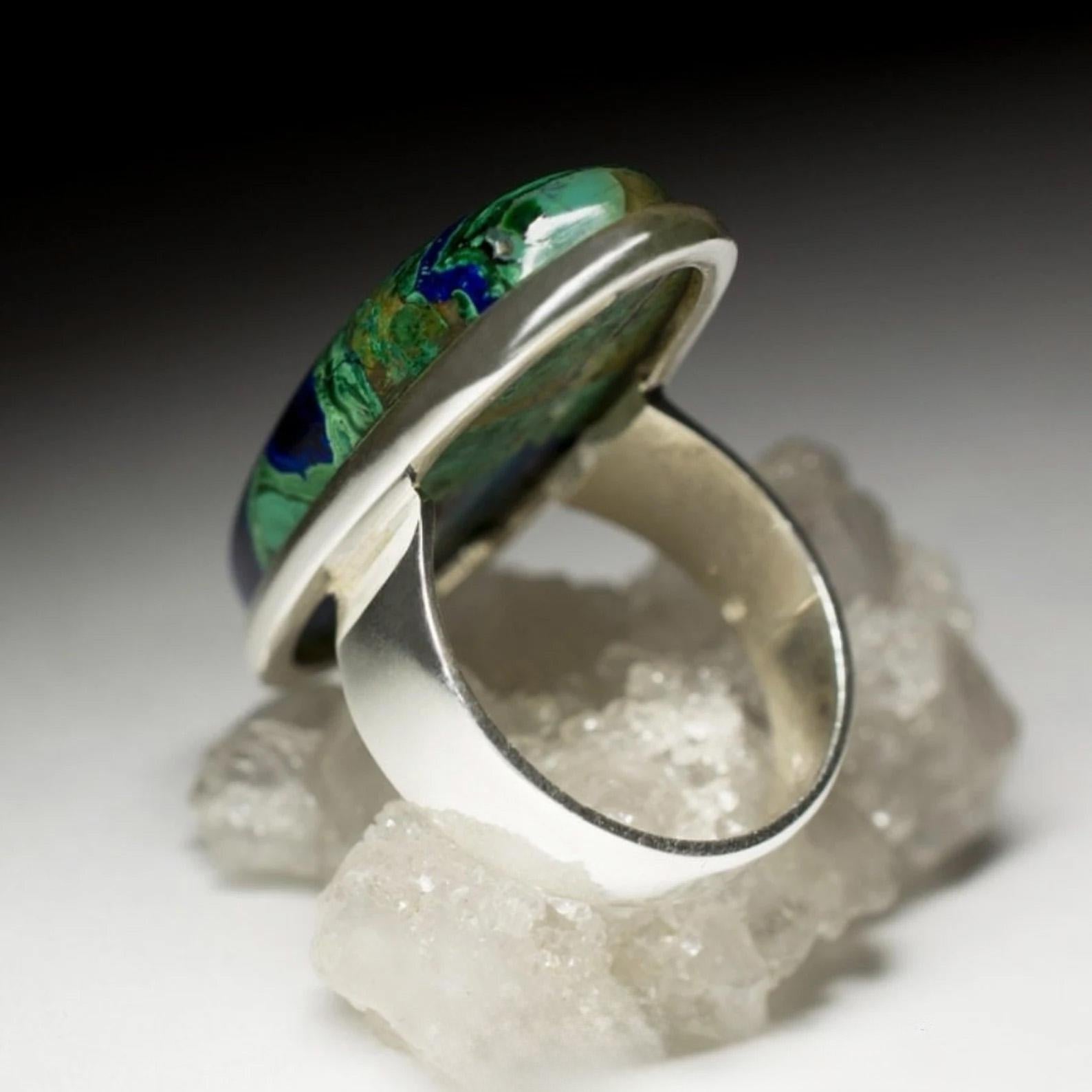 Azurmalachite Silver Ring Azurite Malachite Cabochon Blue Green Gemstone 2