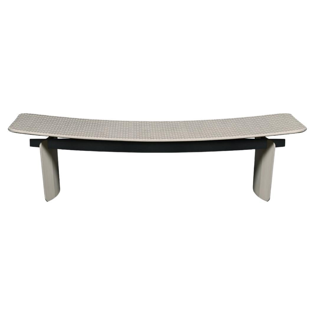 Azzano Wood Bench with Delicate Curves & Geometric Decorations & Concave Legs For Sale