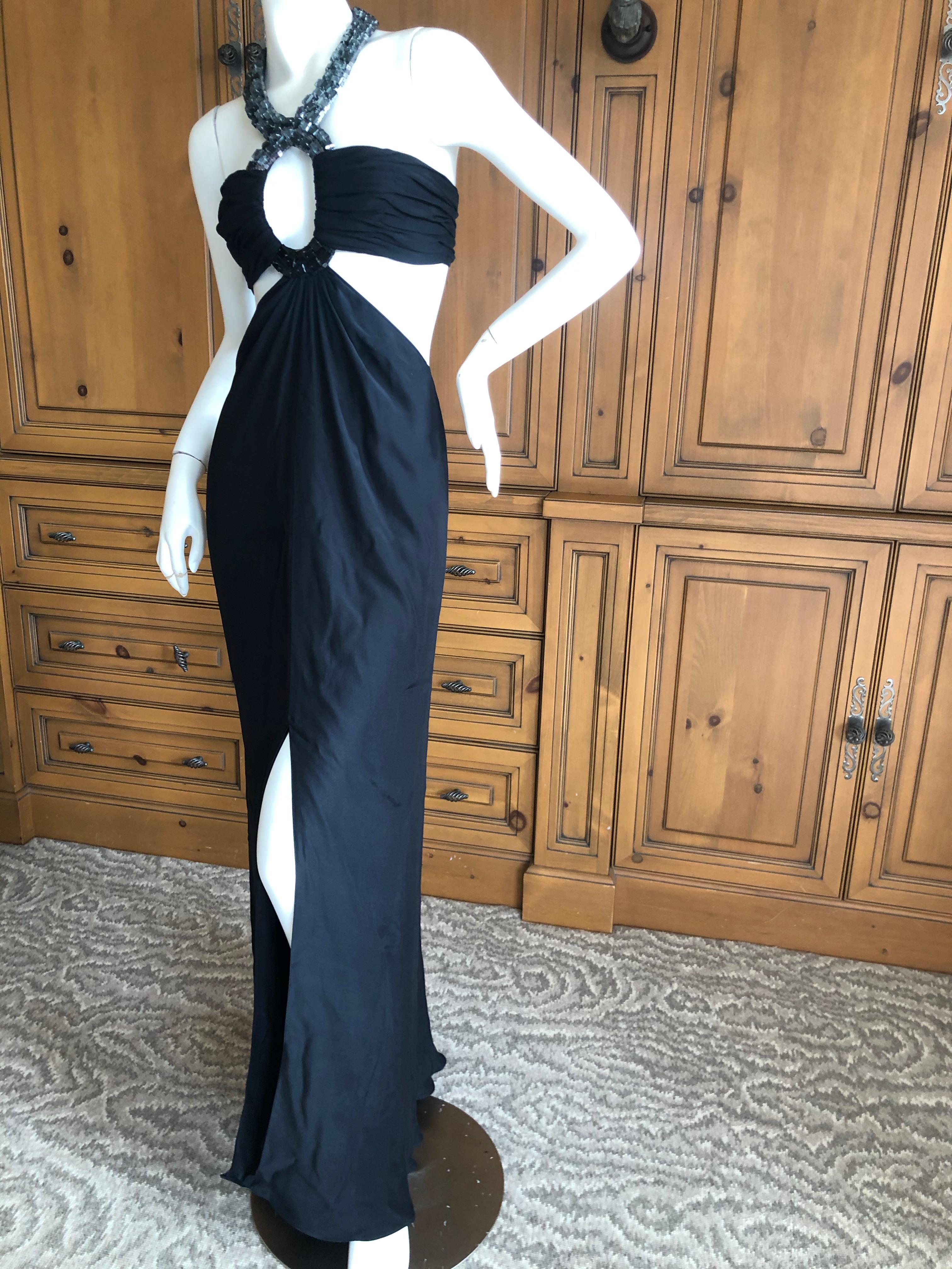 Azzaro Black Cut Out Evening Dress with Bold Crystal Jewel Details In Excellent Condition For Sale In Cloverdale, CA