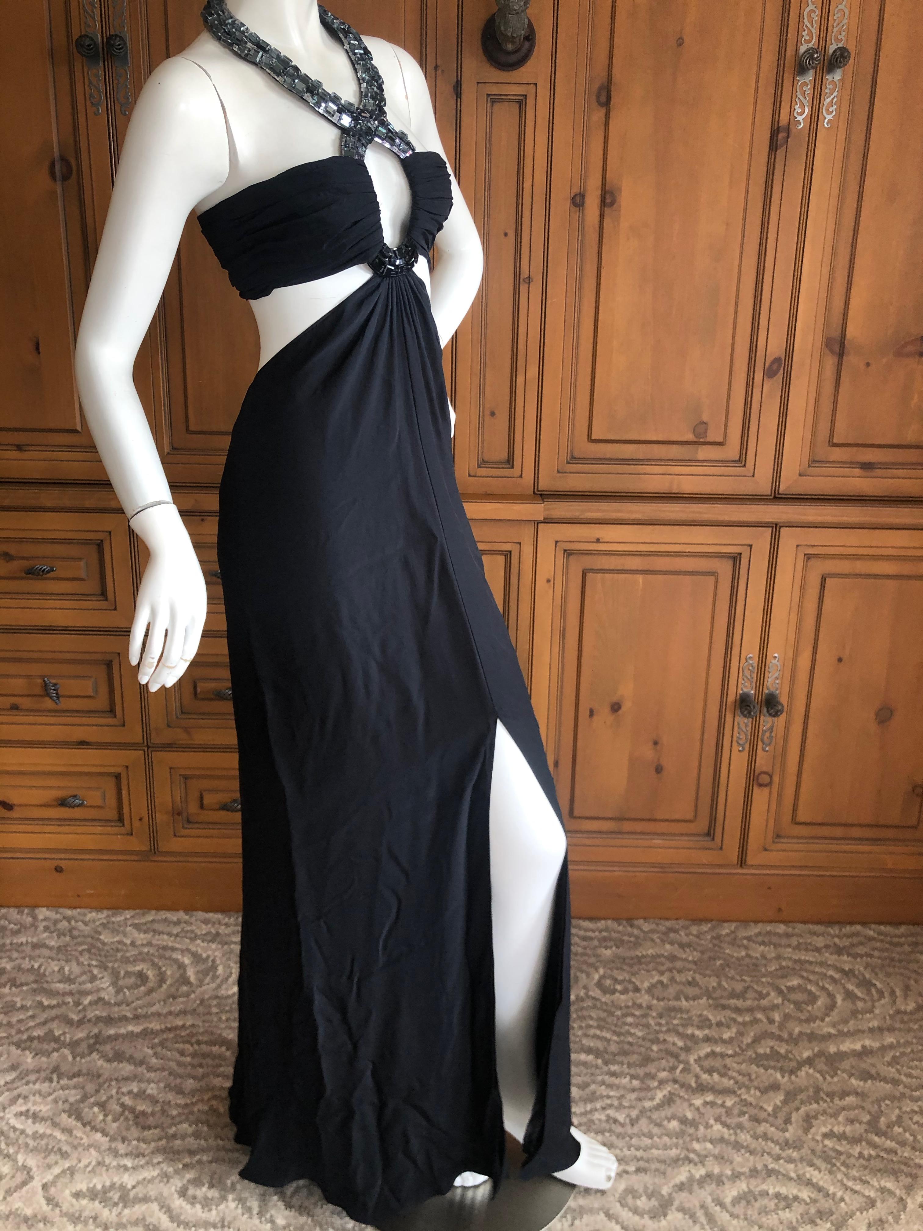 Azzaro Black Cut Out Evening Dress with Bold Crystal Jewel Details For Sale 2