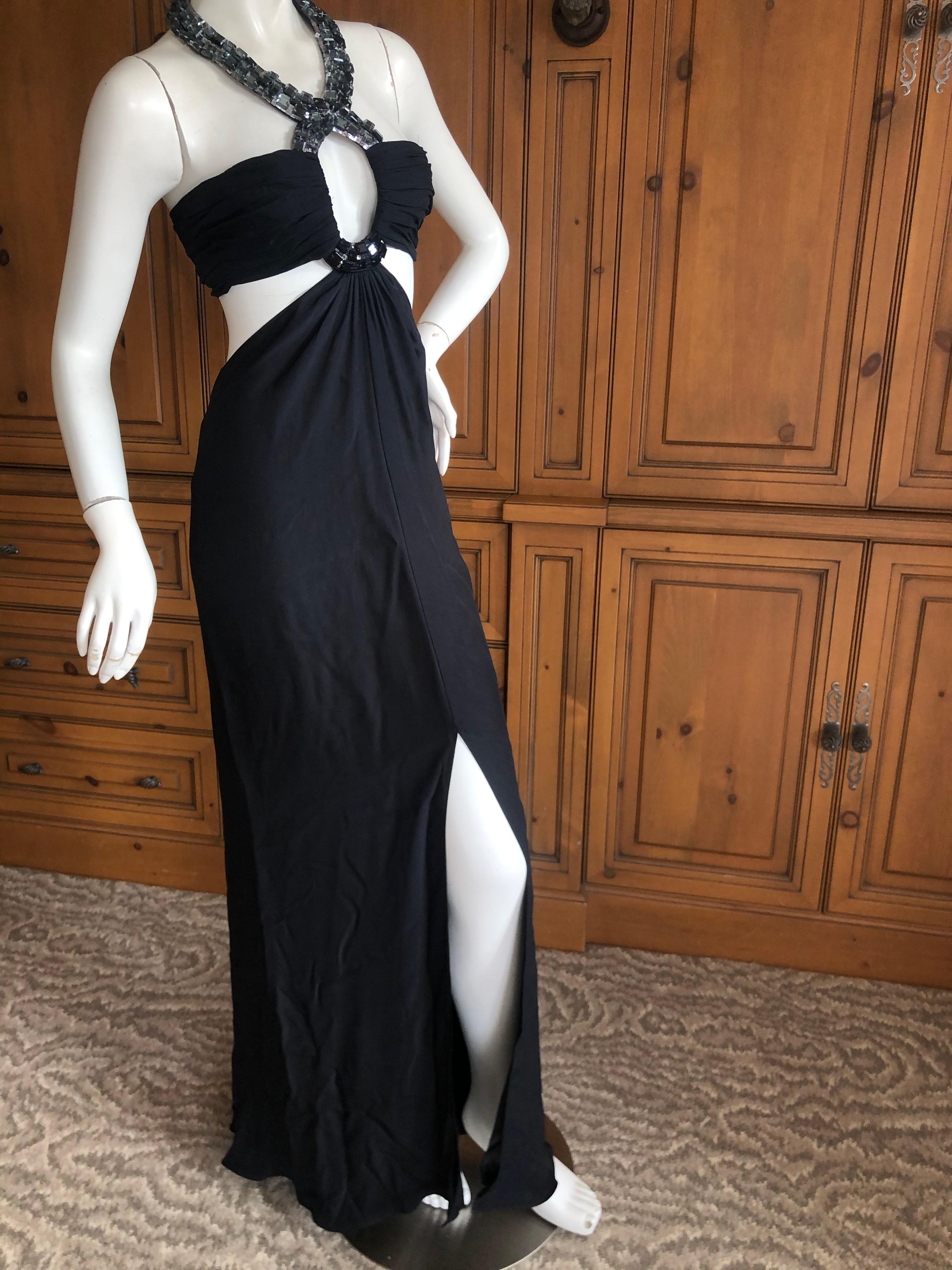 Azzaro Black Cut Out Evening Dress with Bold Crystal Jewel Details For Sale 3