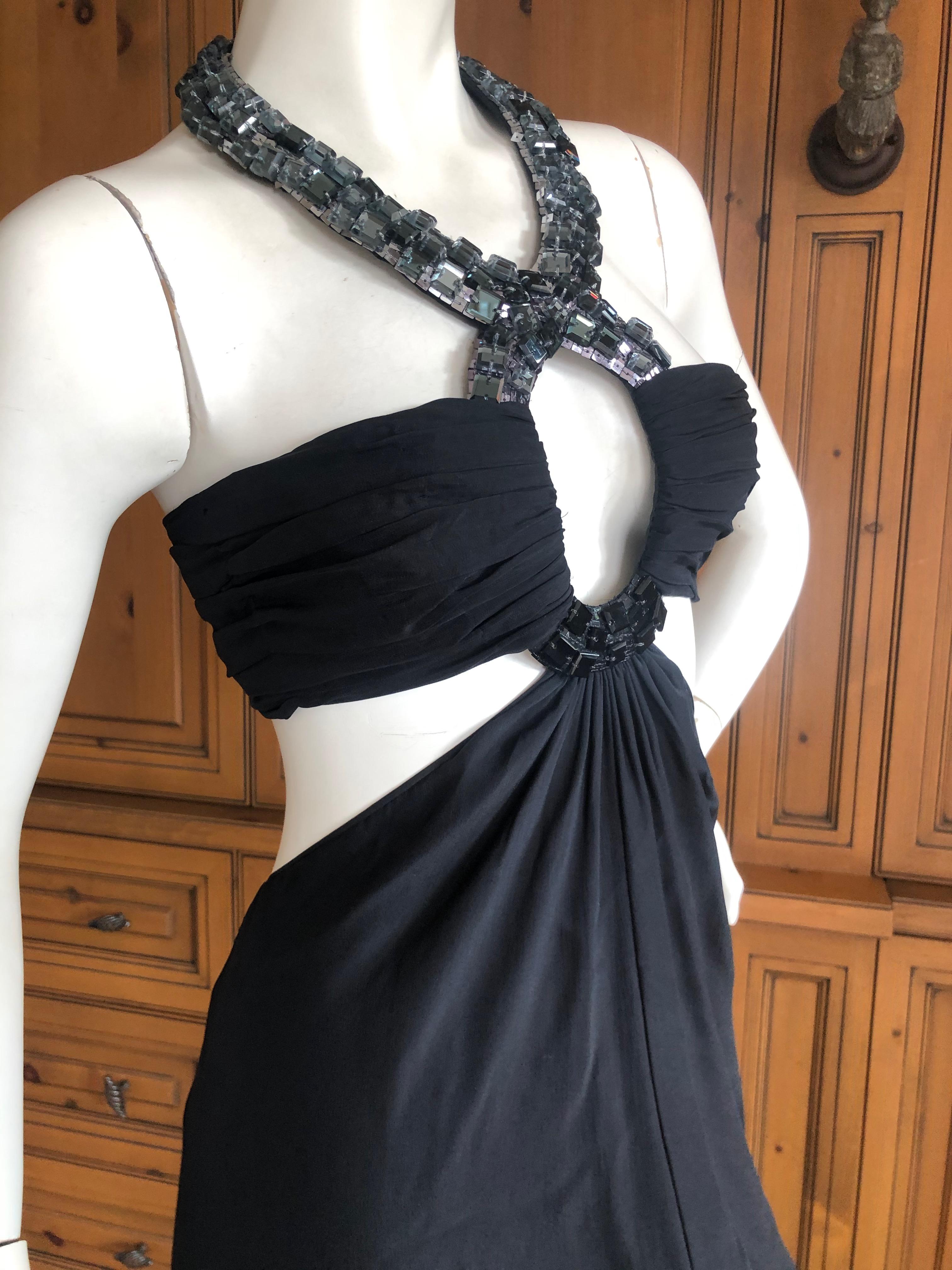 Azzaro Black Cut Out Evening Dress with Bold Crystal Jewel Details For Sale 4