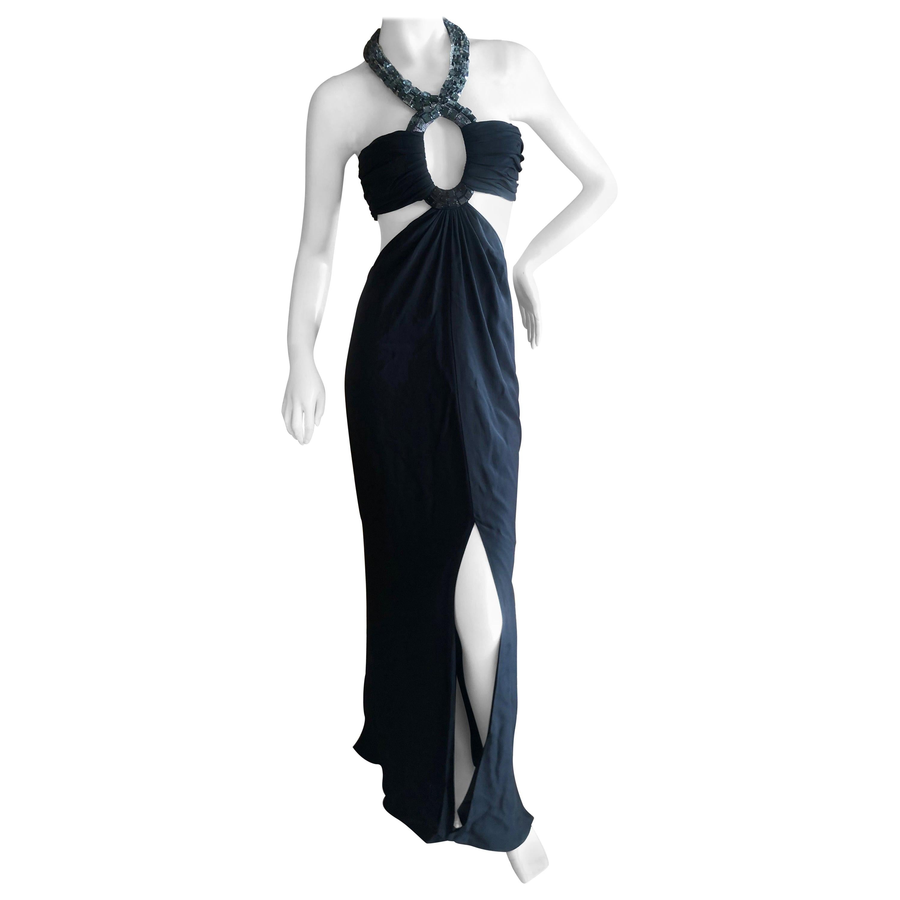 Azzaro Black Cut Out Evening Dress with Bold Crystal Jewel Details For Sale
