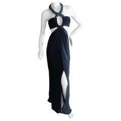 Azzaro Black Cut Out Evening Dress with Bold Crystal Jewel Details