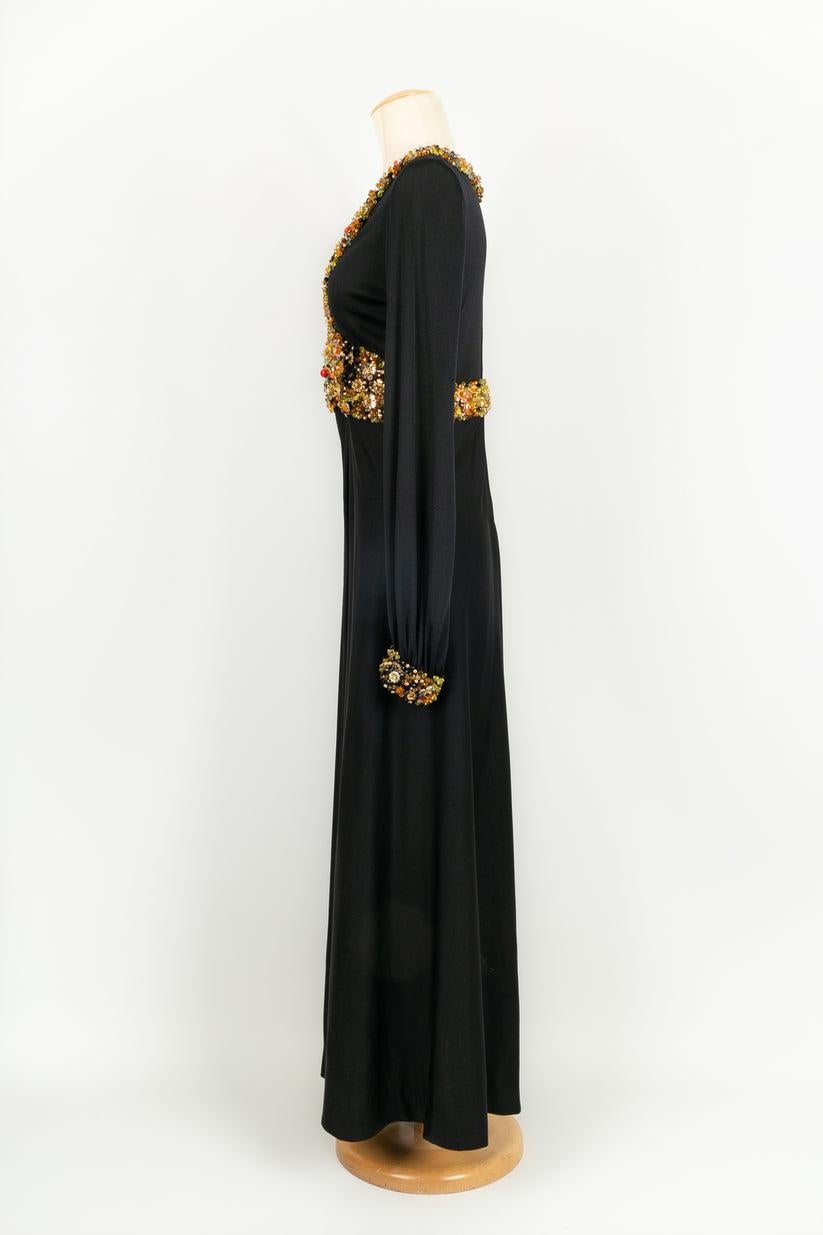 Azzaro Black Jersey Long Sleeve Dress In Excellent Condition For Sale In SAINT-OUEN-SUR-SEINE, FR