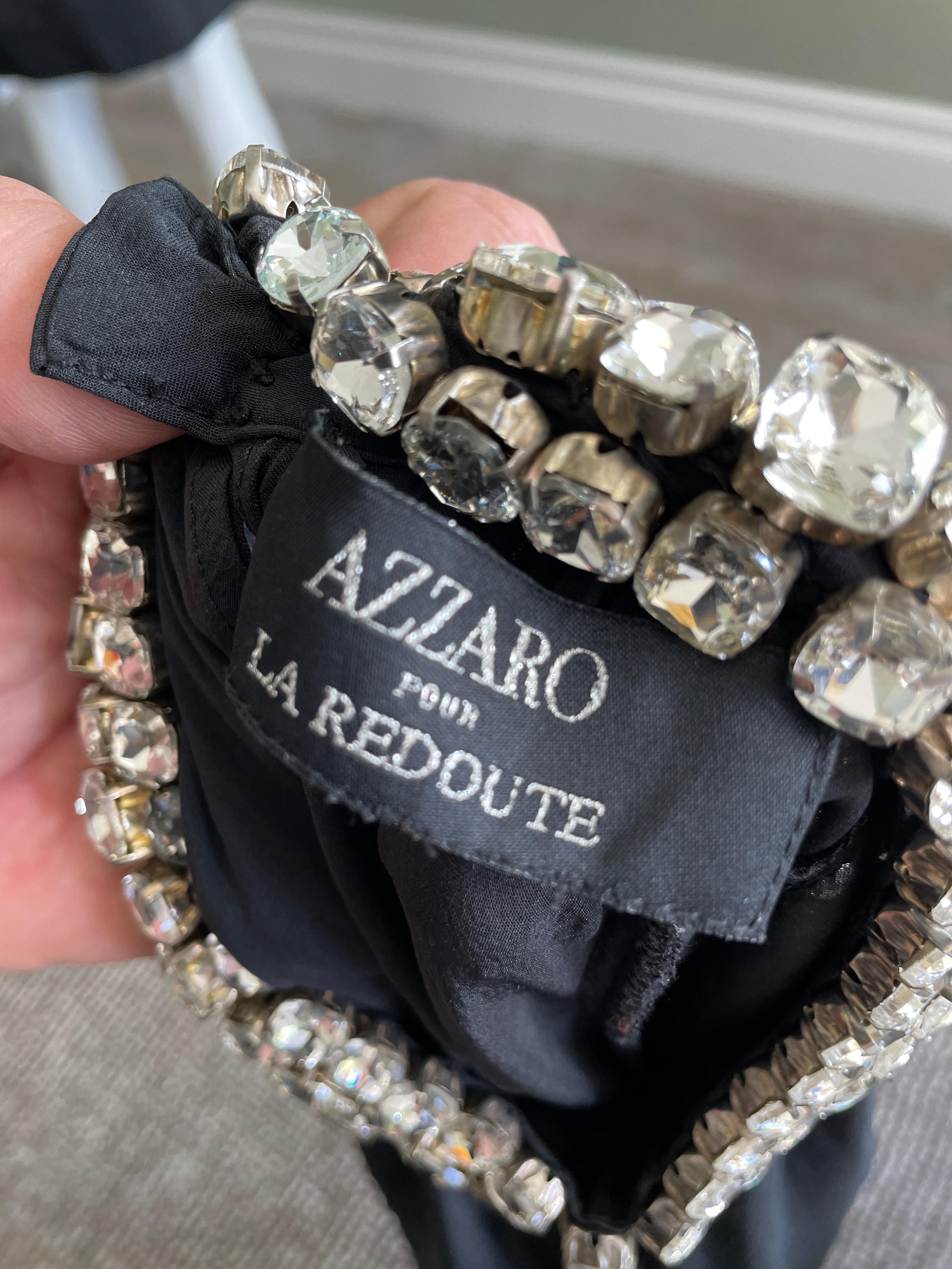  Azzaro Black Vintage Black Silk Cocktail Dress with Swarovski Crystal Necklace For Sale 6