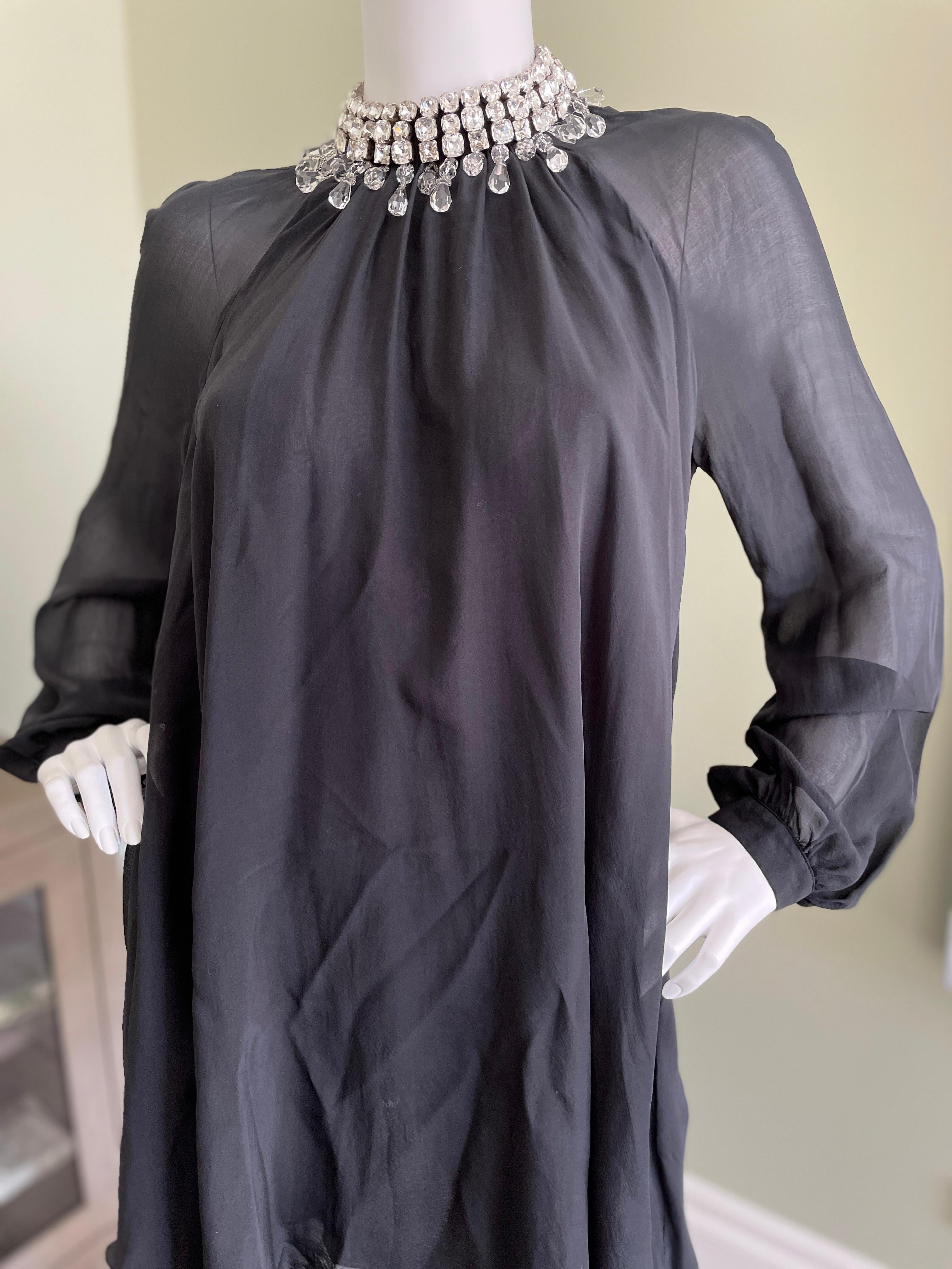  Azzaro Black Vintage Black Silk Cocktail Dress with Swarovski Crystal Necklace In Excellent Condition For Sale In Cloverdale, CA