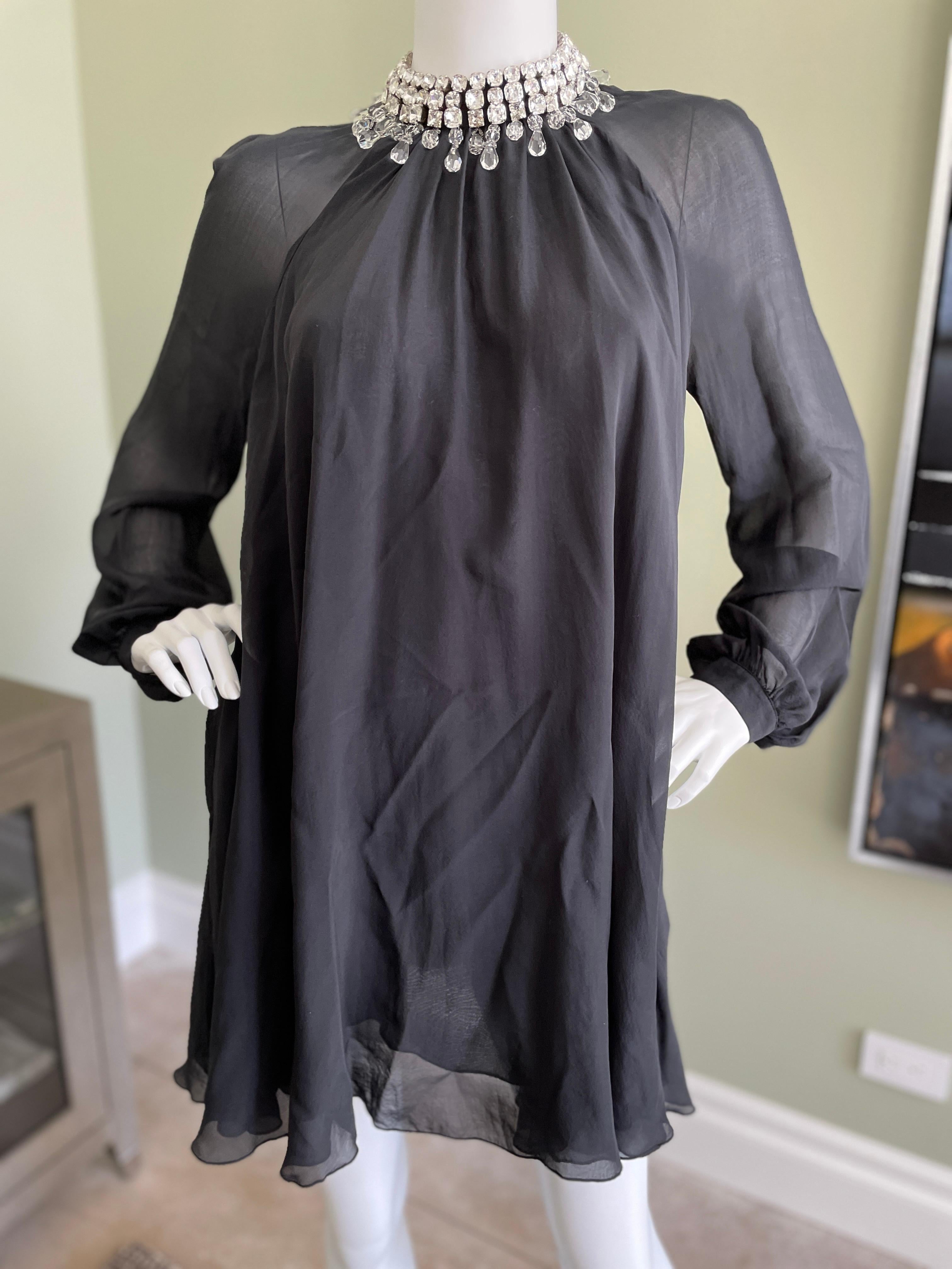  Azzaro Black Vintage Black Silk Cocktail Dress with Swarovski Crystal Necklace For Sale 1