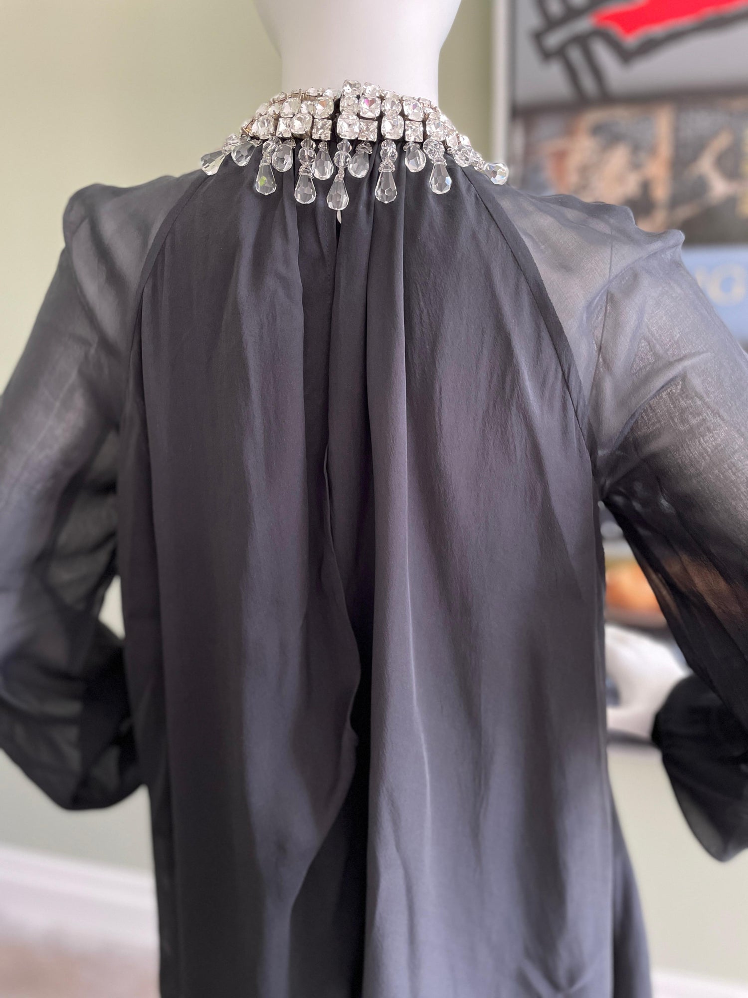 Azzaro Black Vintage Black Silk Cocktail Dress with Swarovski Crystal  Necklace For Sale at 1stDibs