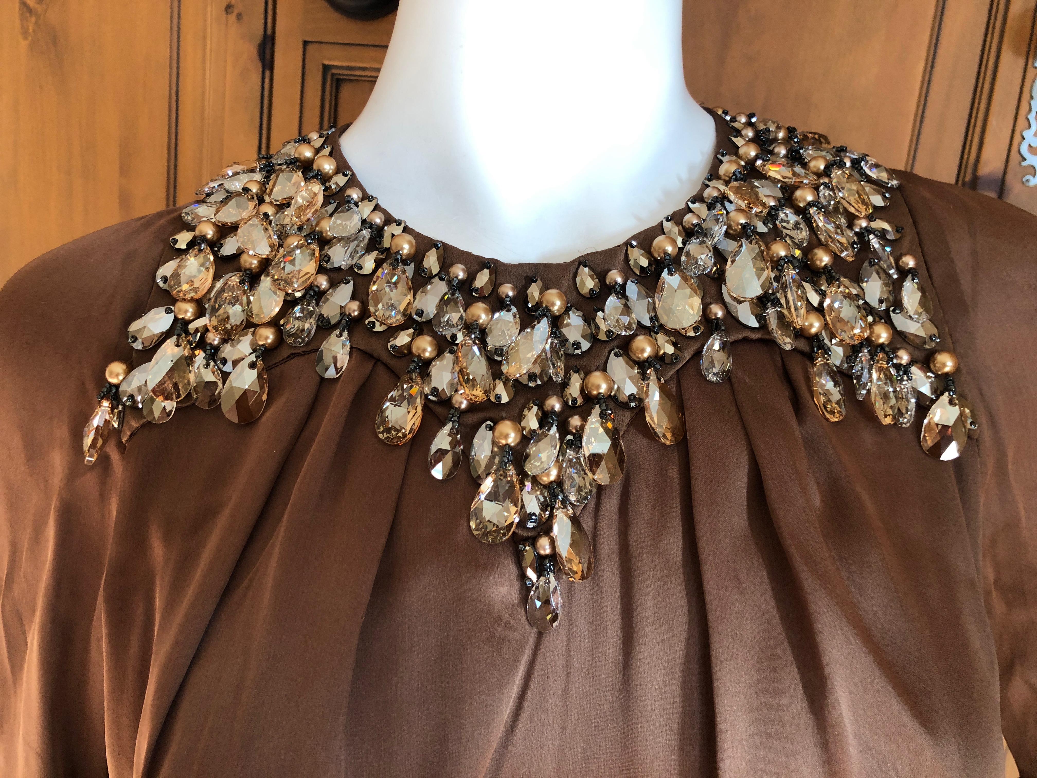 Azzaro Brown Silk Sash Tied Cocktail Dress with Gobsmacking Swarovski Crystal Collar
The 'necklace