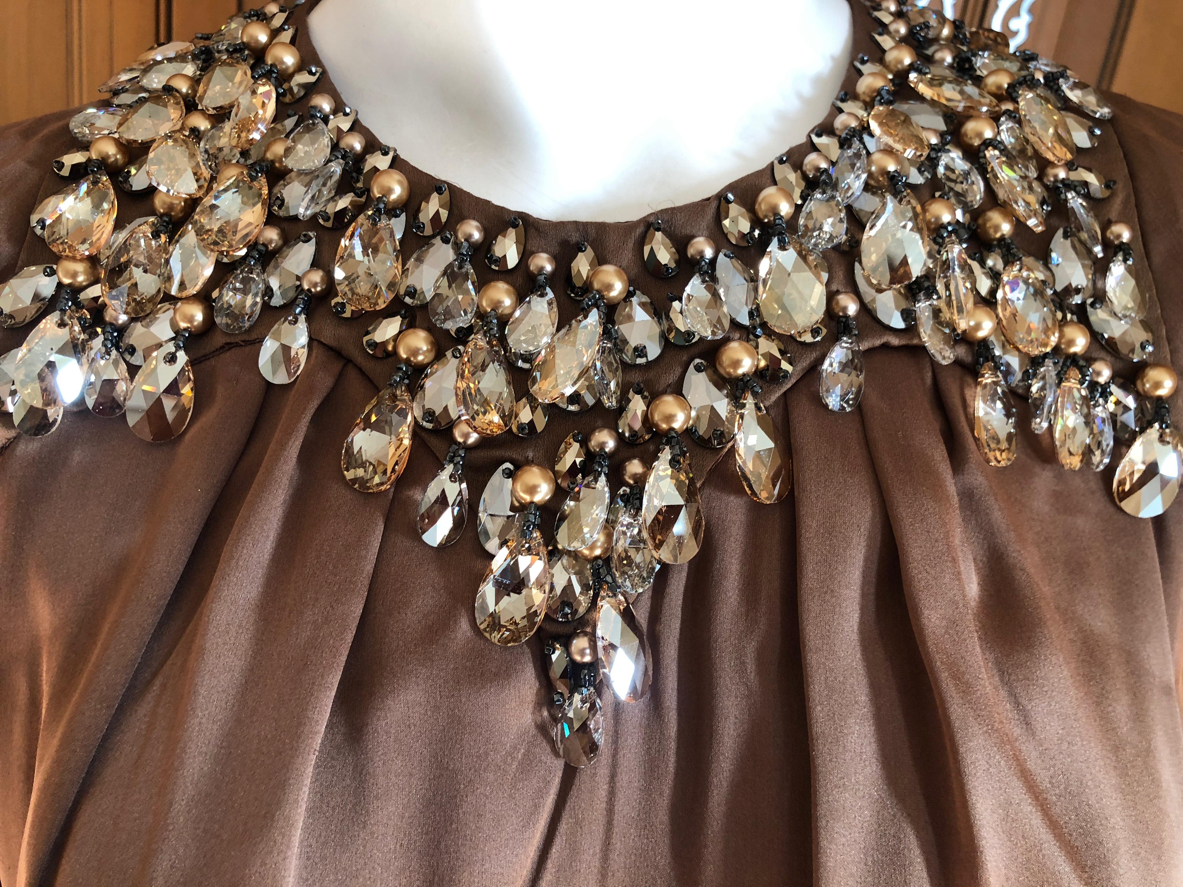 Azzaro Brown Silk Sash Tied Cocktail Dress with Gobsmacking Crystal Collar For Sale 4