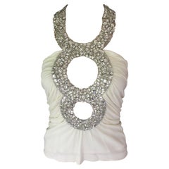 Azzaro Couture Iconic Crystal Embellished Cutout White Top