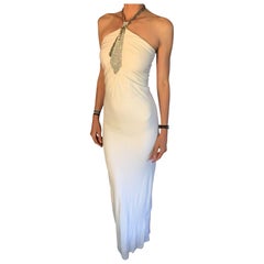 Azzaro Couture Iconic Crystal Jeweled Embellished White Evening Dress Gown