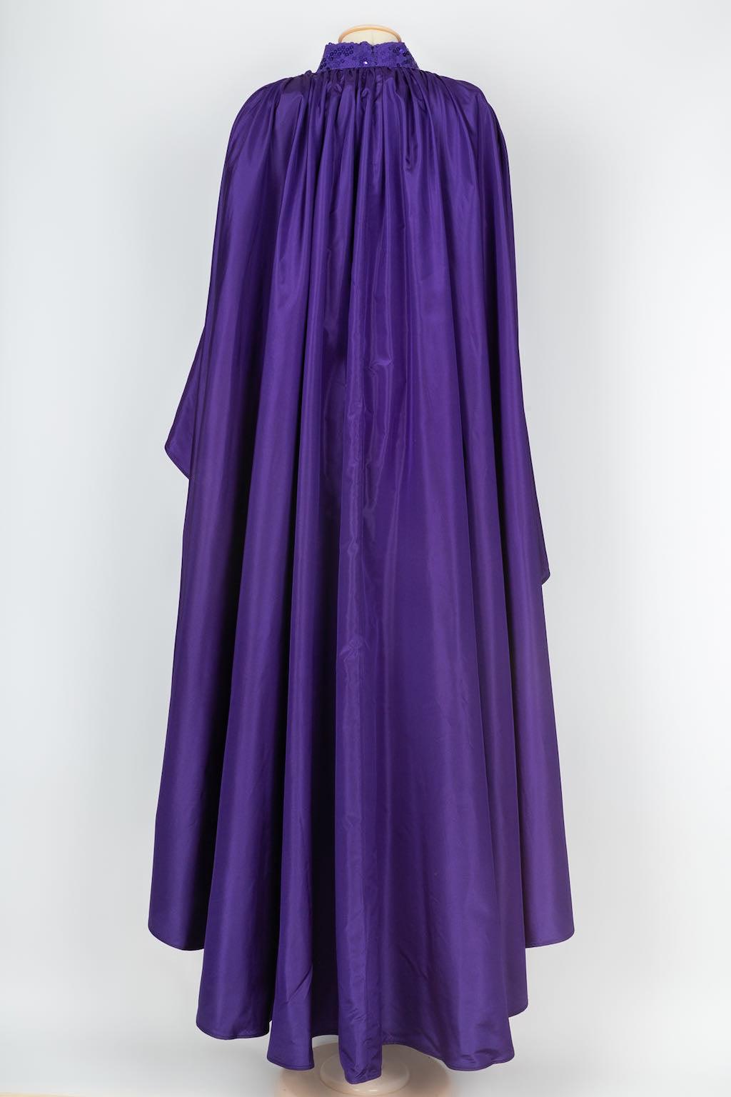 Azzaro Evening Taffeta Cape Embroidered Dress, Size 40FR 7