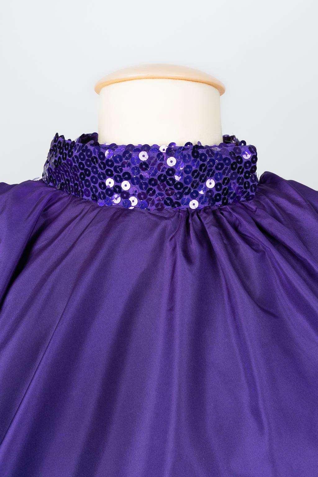 Azzaro Evening Taffeta Cape Embroidered Dress, Size 40FR 9