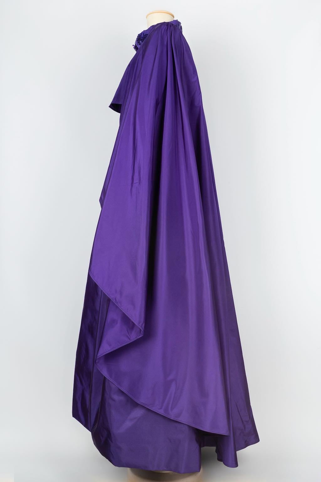 Women's Azzaro Evening Taffeta Cape Embroidered Dress, Size 40FR