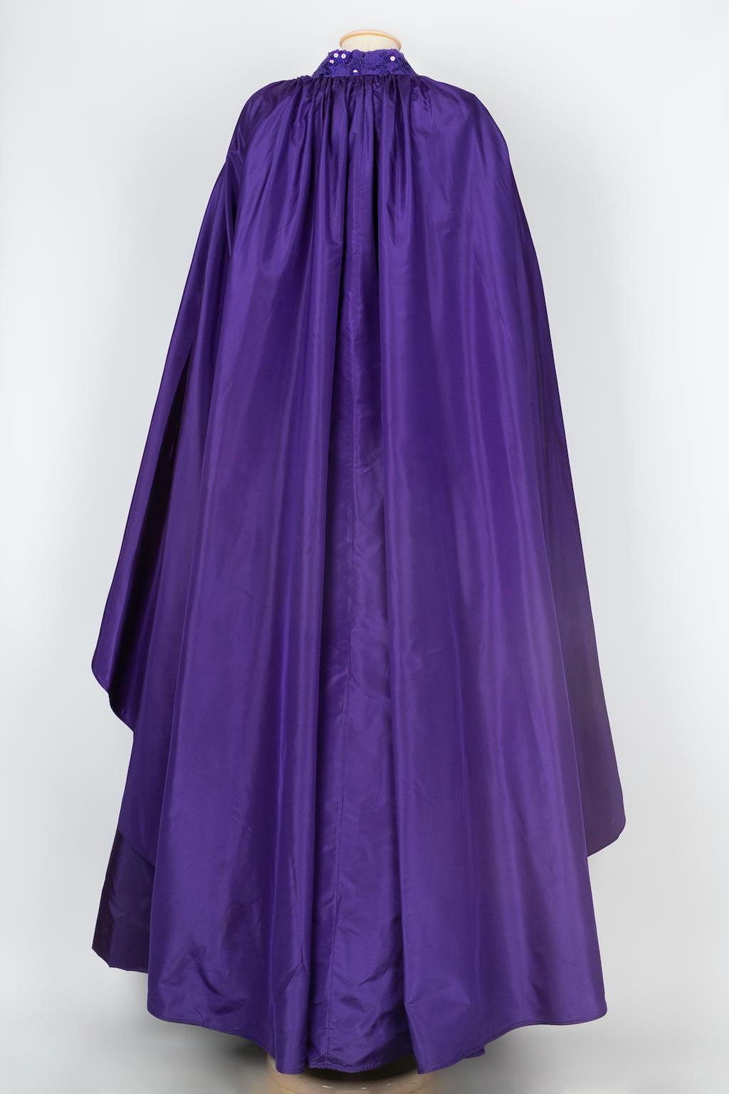 Azzaro Evening Taffeta Cape Embroidered Dress, Size 40FR 1