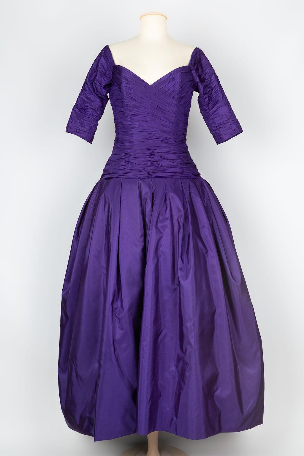 Azzaro Evening Taffeta Cape Embroidered Dress, Size 40FR 2