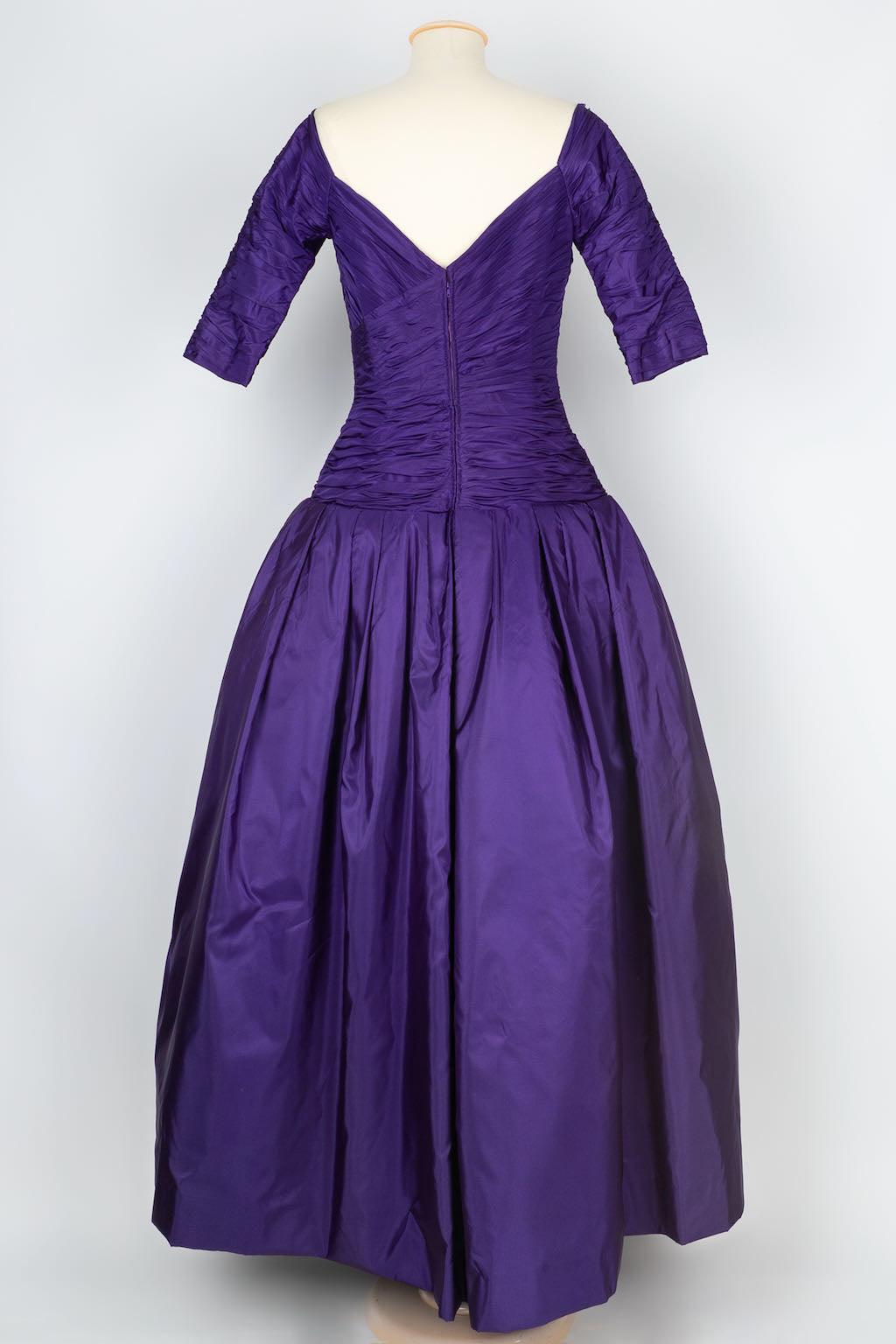 Azzaro Evening Taffeta Cape Embroidered Dress, Size 40FR 3