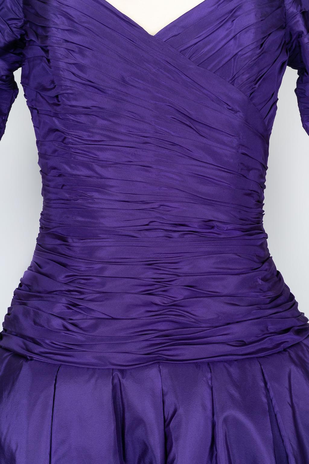 Azzaro Evening Taffeta Cape Embroidered Dress, Size 40FR 4
