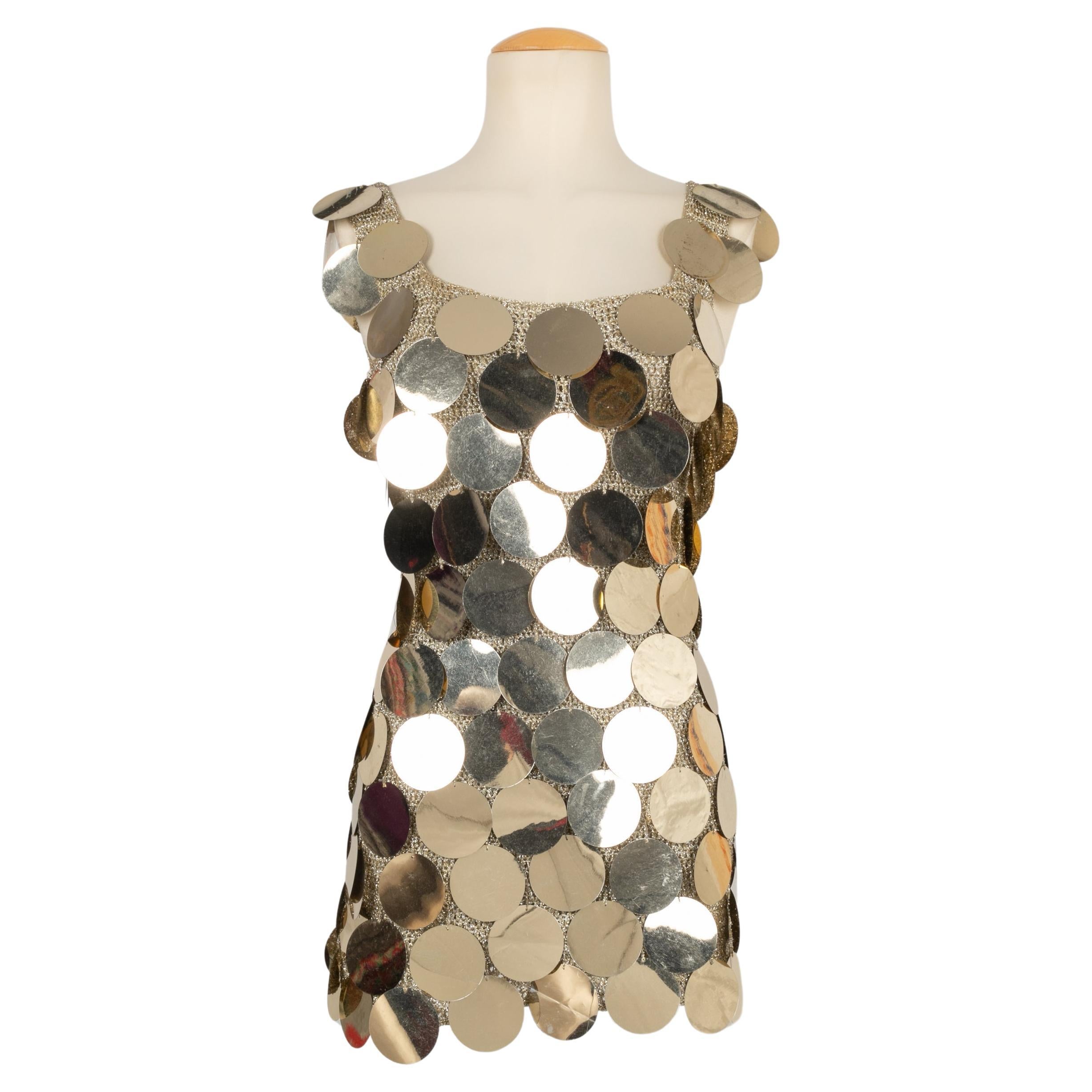 Azzaro Gold Jersey Dress Decorated with Imposing Golden Pastilles For Sale