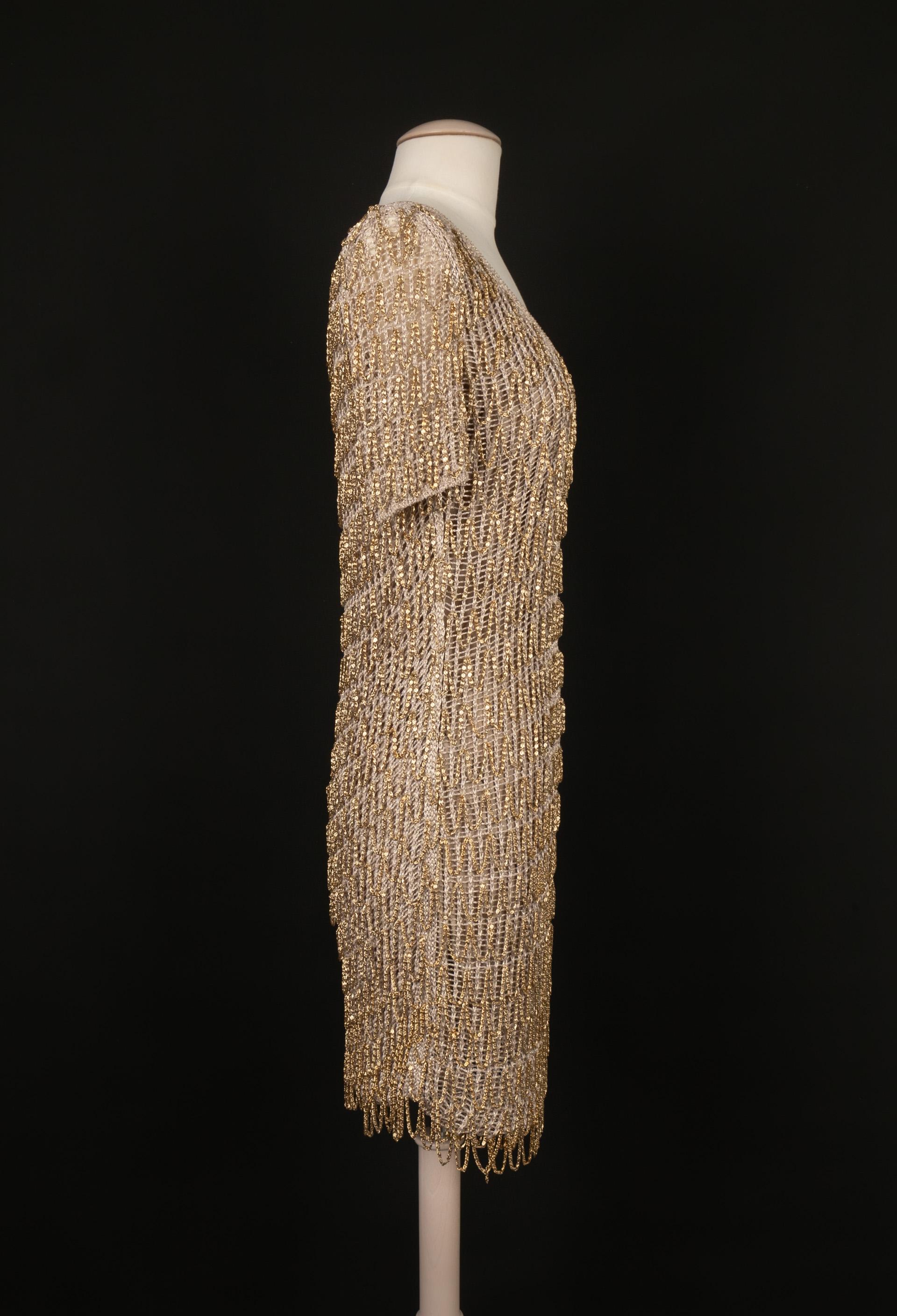 Marron Azzaro - Robe en maille dorée en vente