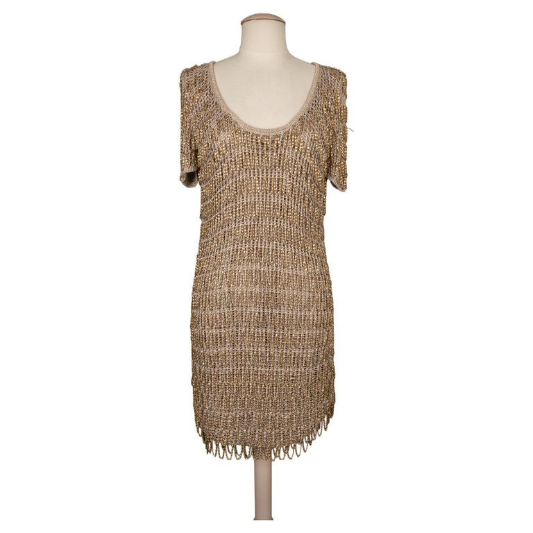 slim fit dress slacks 1970s Bill Tice Plunging Cream & Gold Jersey Dress – Shrimpton Couture main image 1