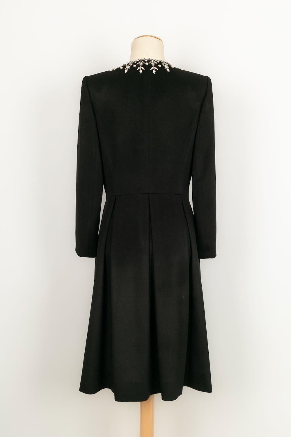Women's Azzaro Long Black Cashmere Jacket, Size 40FR For Sale
