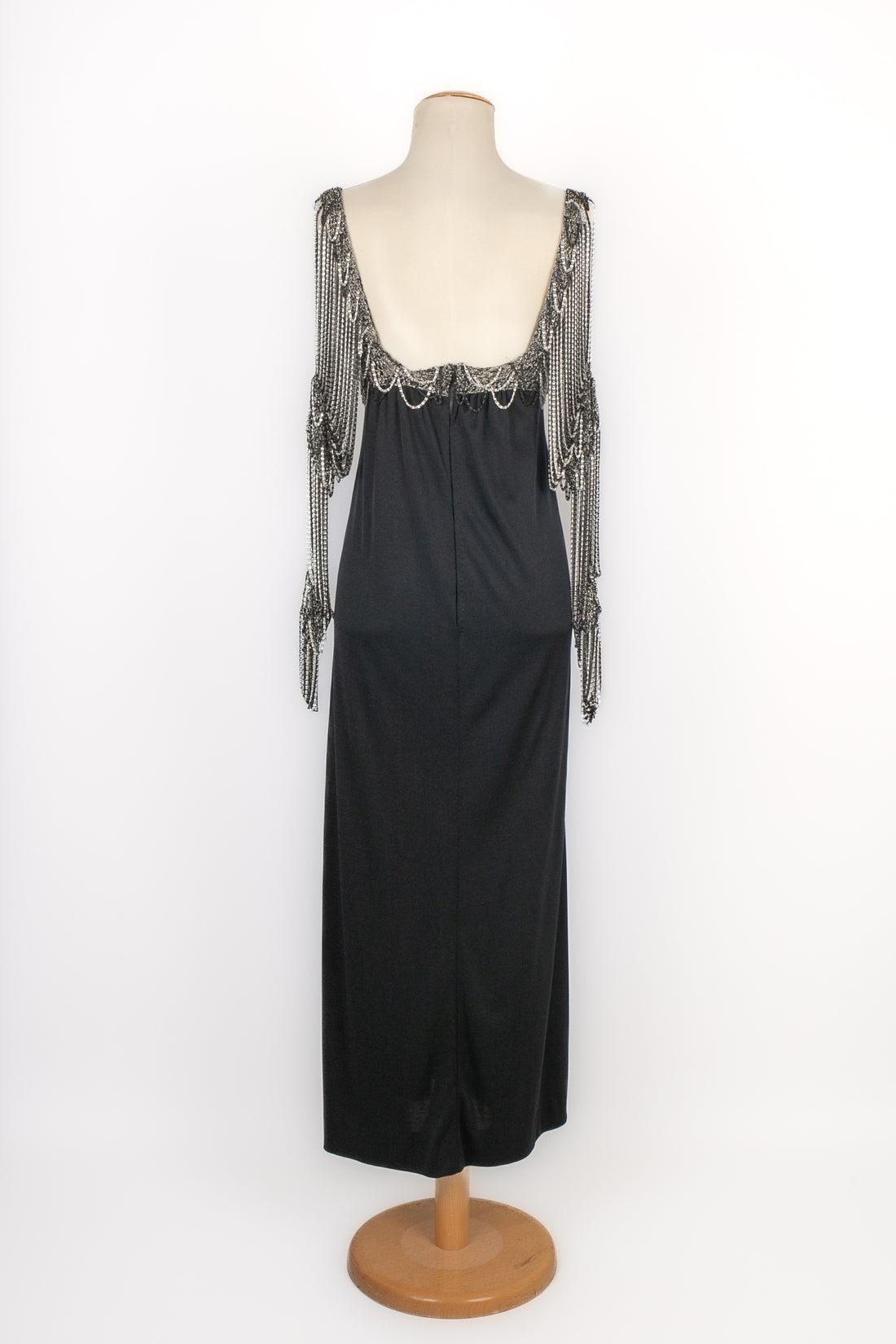 Azzaro Long Black Jersey Dress, 1970's In Excellent Condition For Sale In SAINT-OUEN-SUR-SEINE, FR