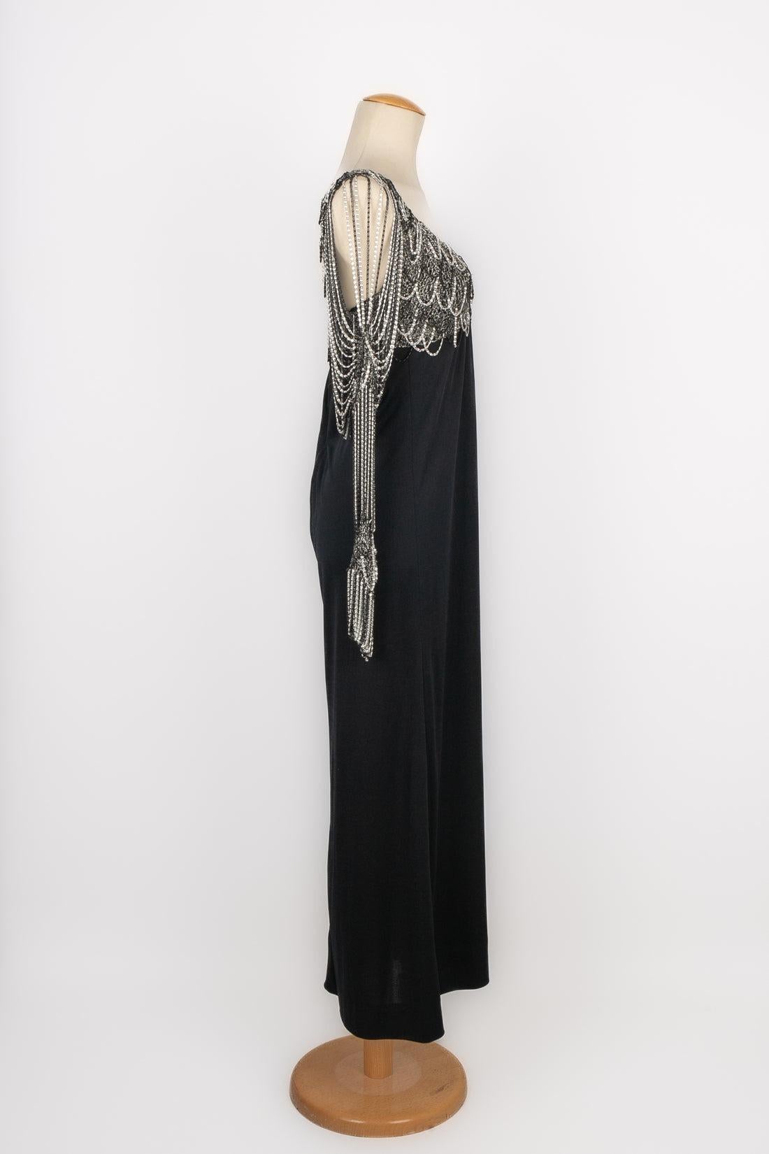 Women's Azzaro Long Black Jersey Dress, 1970's For Sale