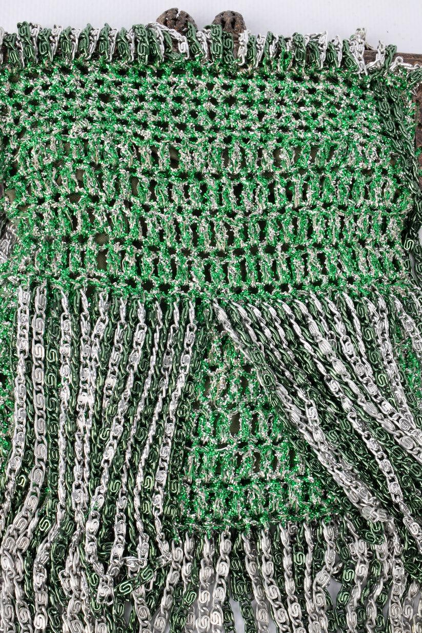 Azzaro Loris Silberne und grüne Lurex-Handtasche aus Mesh Damen im Angebot
