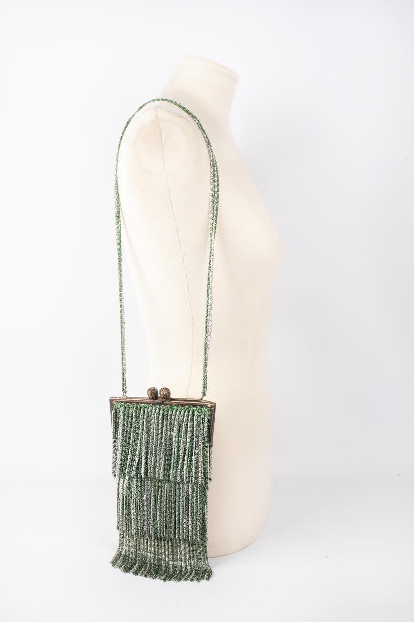 Azzaro Loris Silberne und grüne Lurex-Handtasche aus Mesh im Angebot 2