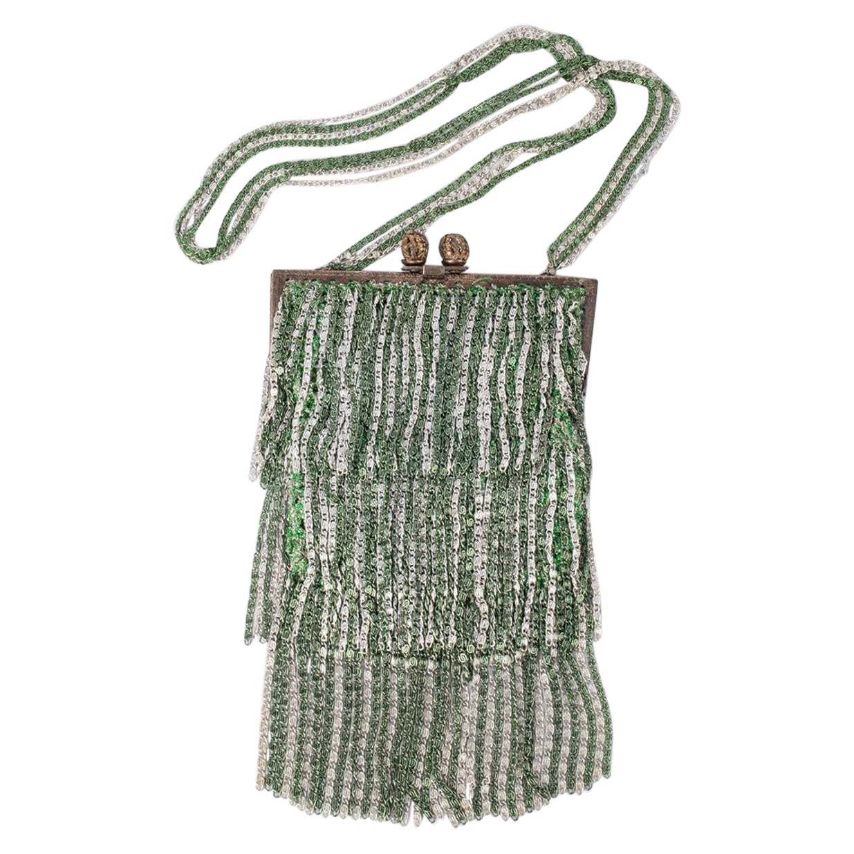 Azzaro Loris Silberne und grüne Lurex-Handtasche aus Mesh im Angebot