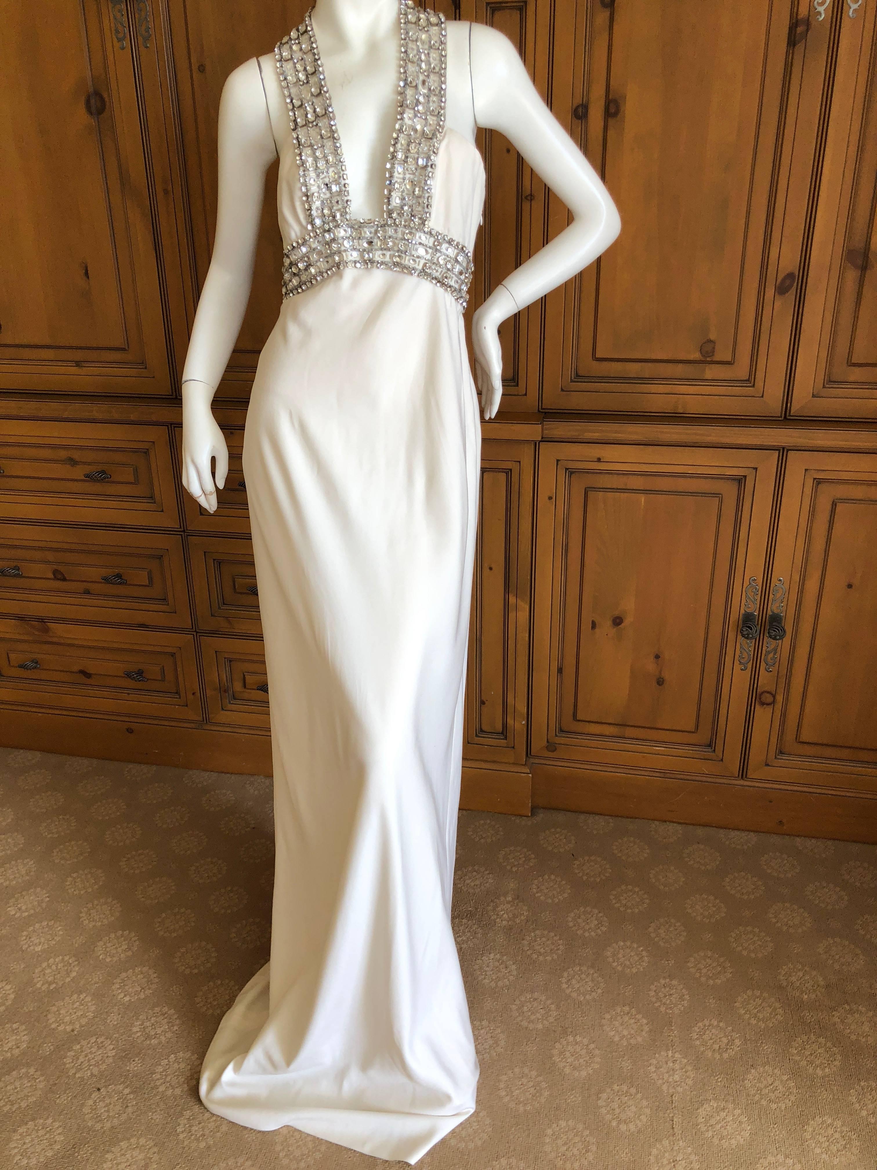 Azzaro Low Cut Ivory Dress with Bold Crystal Jewel Details For Sale 4