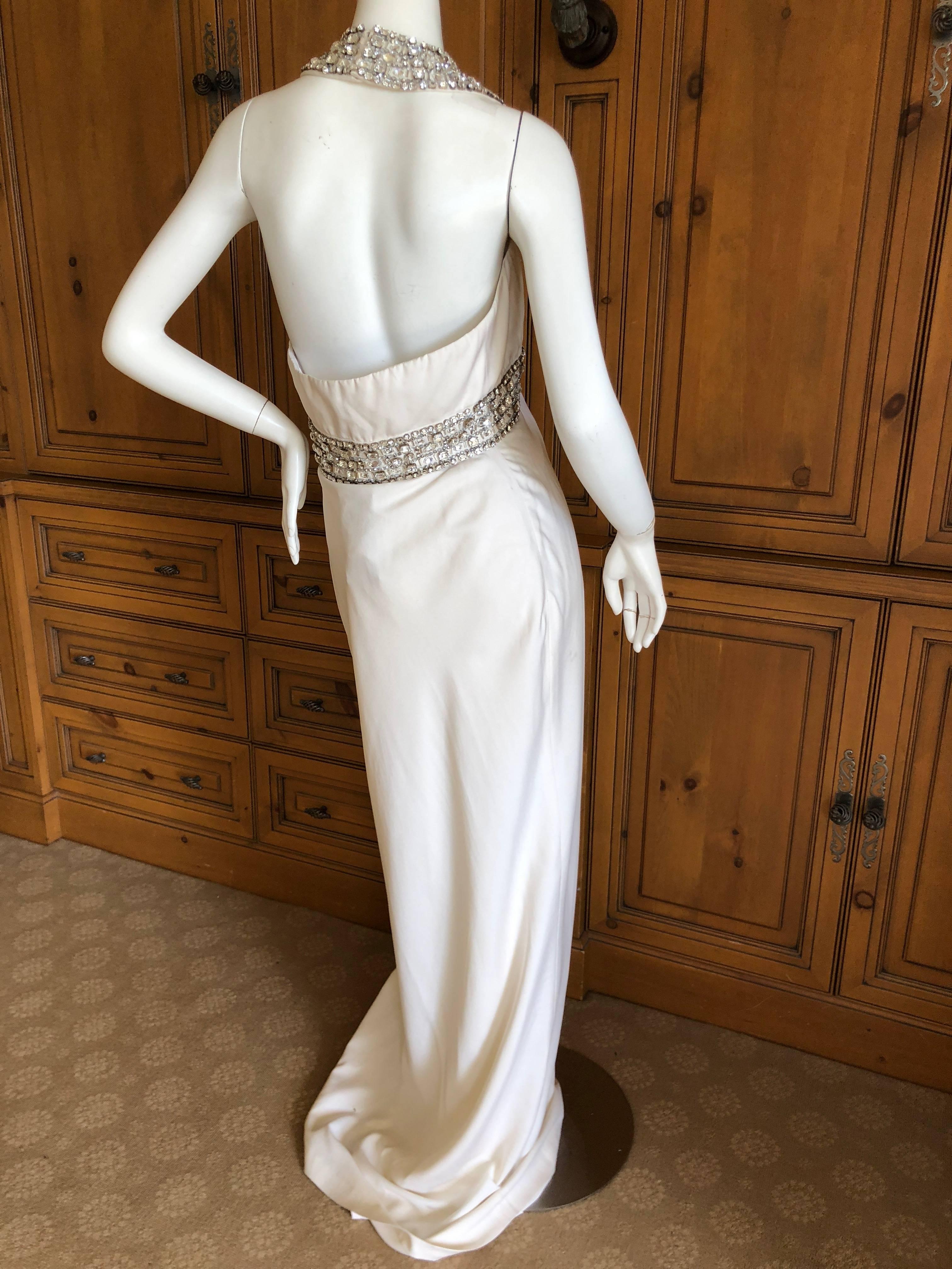 Azzaro Low Cut Ivory Dress with Bold Crystal Jewel Details For Sale 5