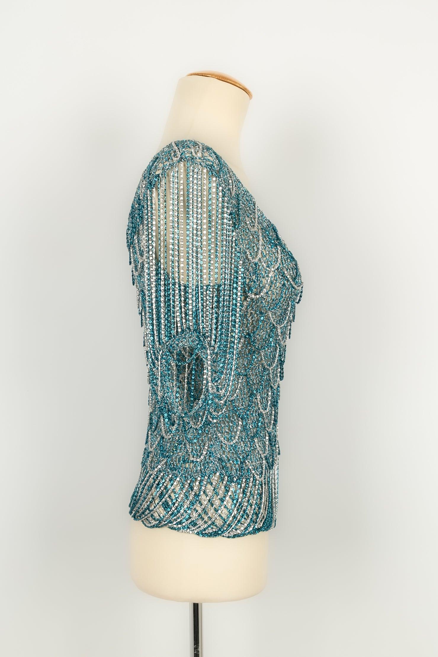Women's Azzaro Mesh Top in Blue and Silver Lurex, 1970s For Sale