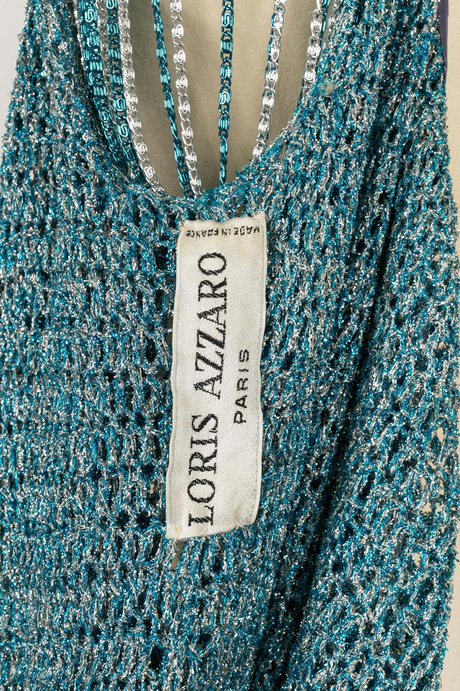 Top en maille Azzaro en lurex bleu et Silver, années 1970 en vente 3