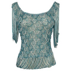 Azzaro Mesh Top in Blue and Silver Lurex, 1970s
