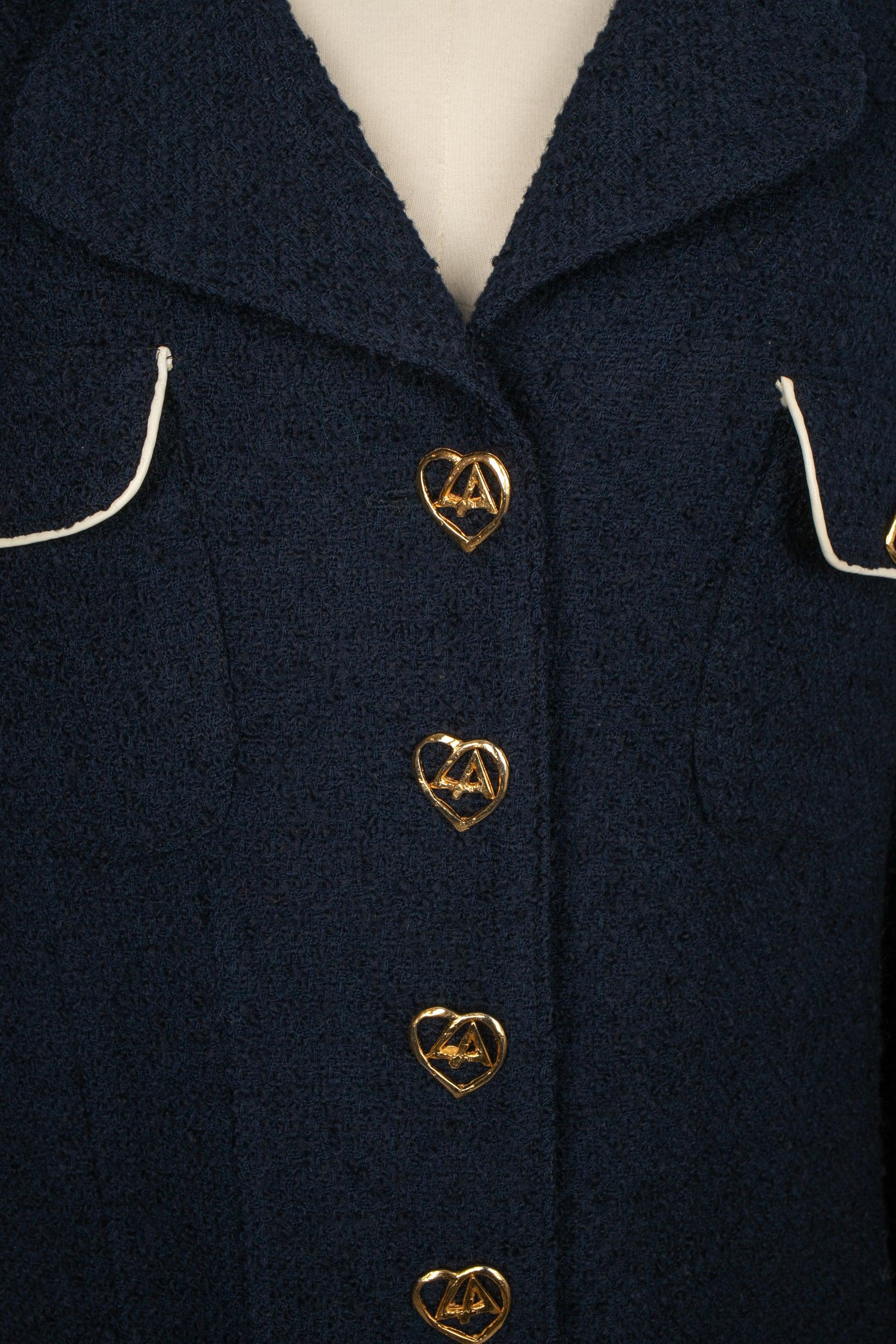 Azzaro - Veste en laine bleu marine et boutons en métal doré en vente 1