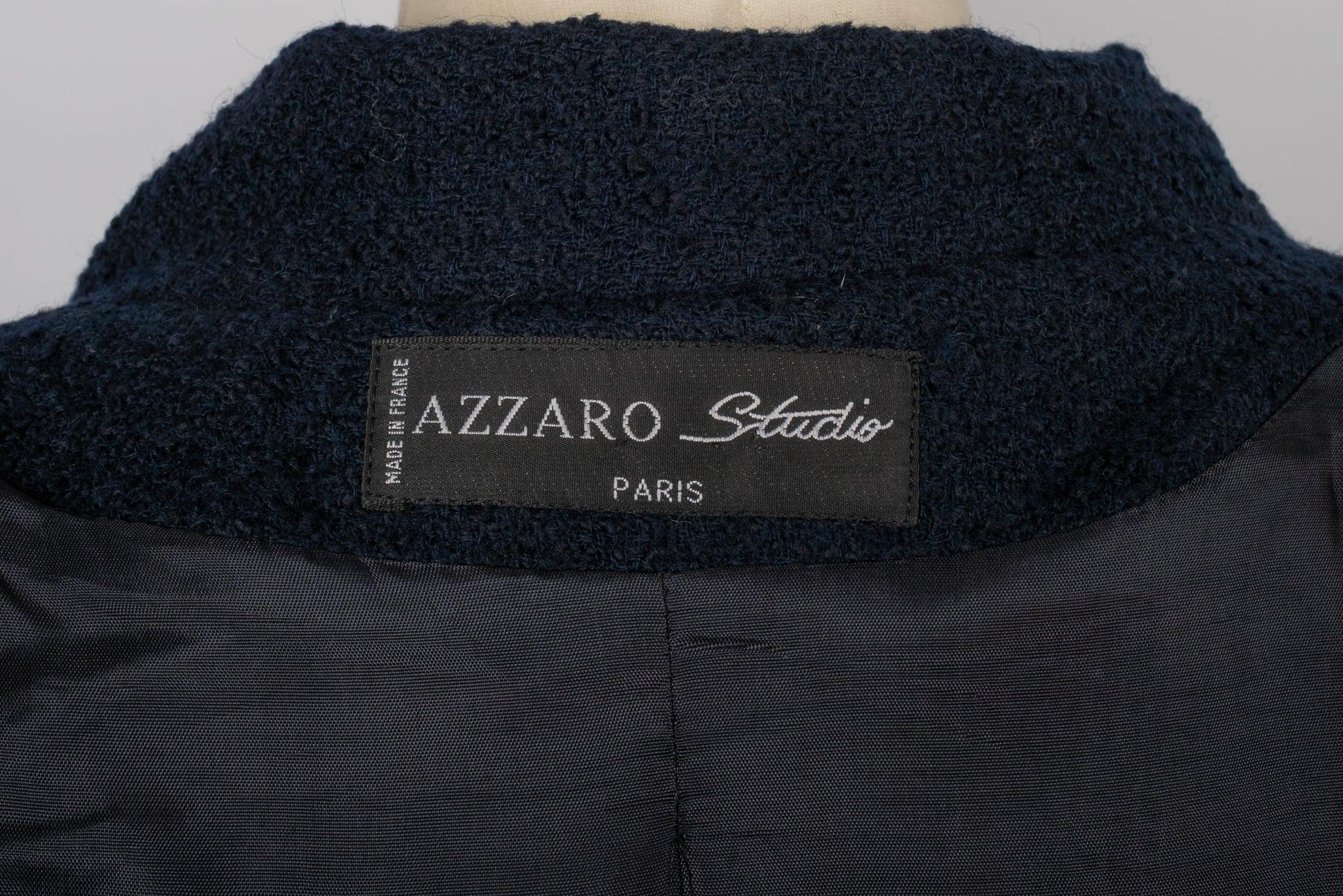 Azzaro - Veste en laine bleu marine et boutons en métal doré en vente 3