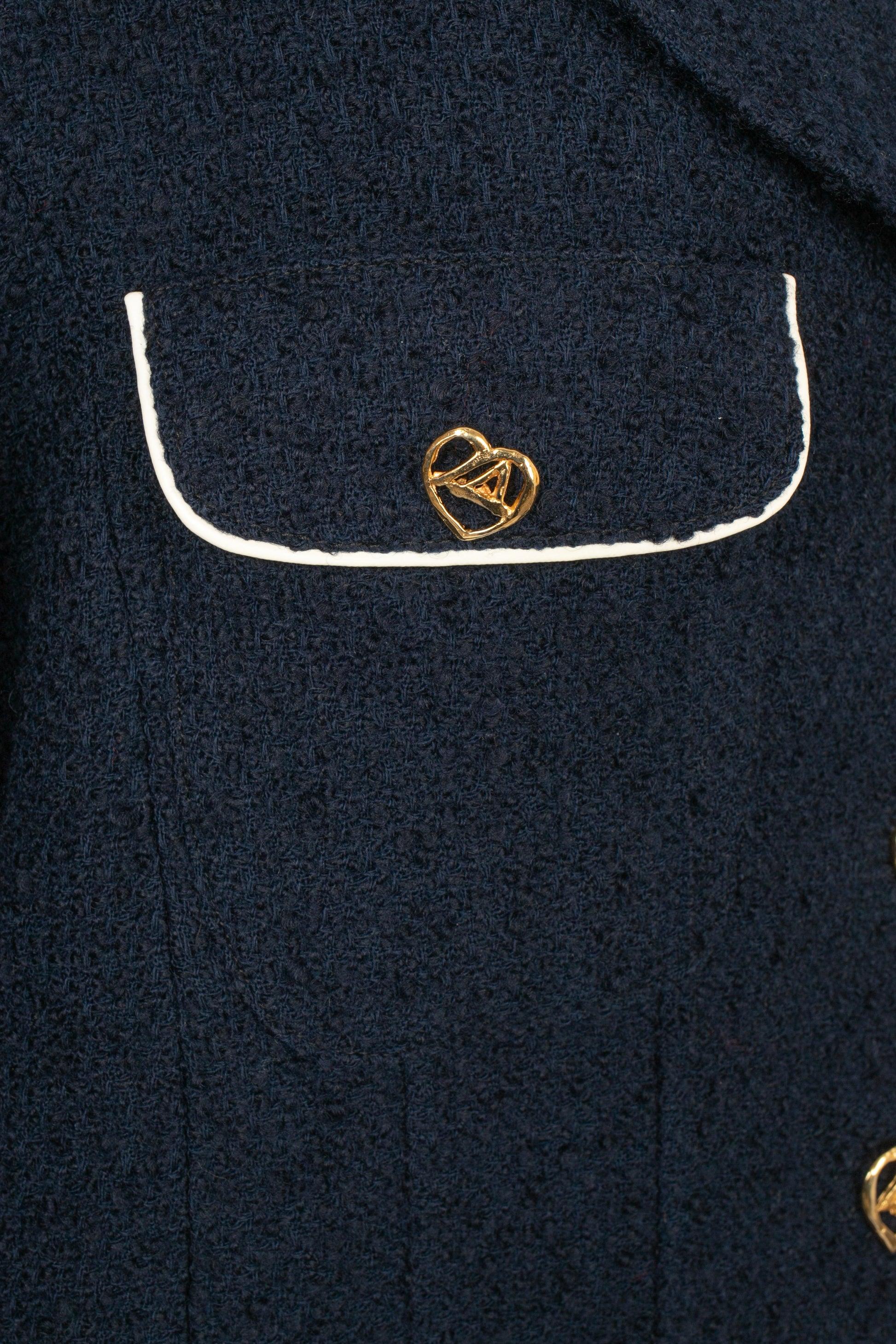 Azzaro - Veste en laine bleu marine et boutons en métal doré en vente 4