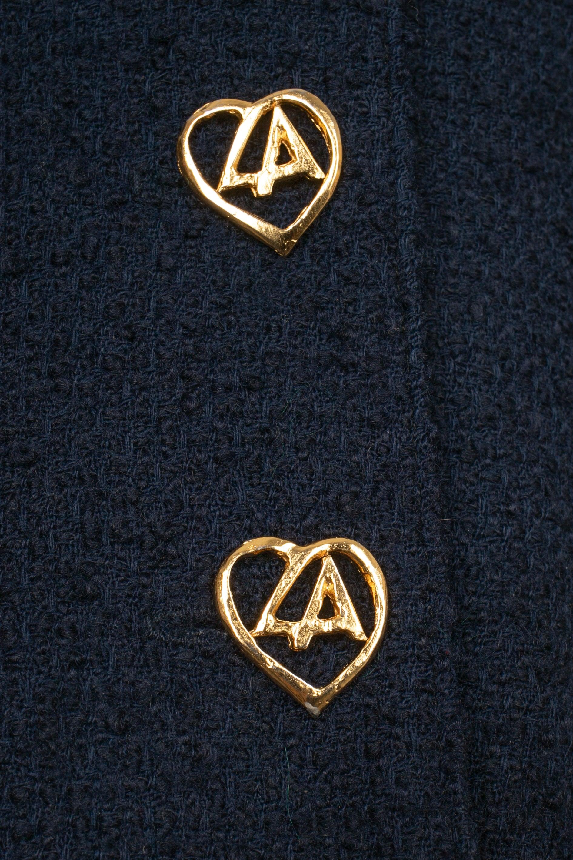 Azzaro - Veste en laine bleu marine et boutons en métal doré en vente 5