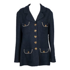 Azzaro - Veste en laine bleu marine et boutons en métal doré