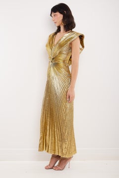 Azzaro Paris 80's Gold Lamé Sunray Pleated Met Gala Evening Gown