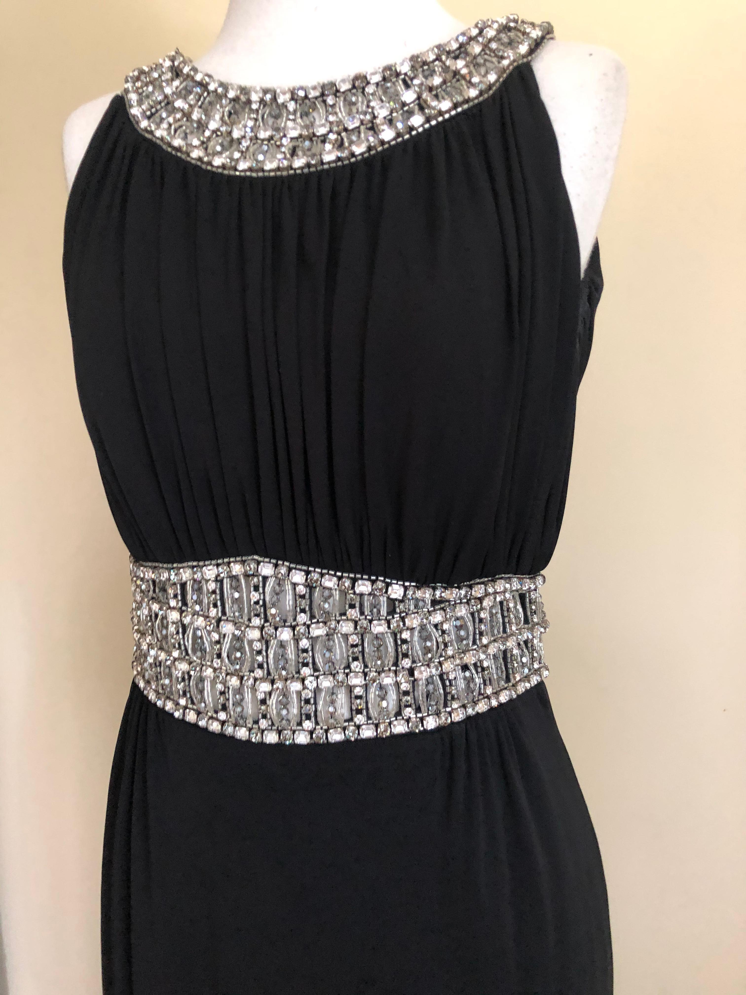 Azzaro Pleated Black Vintage Evening Dress with Jeweled Collar and Belt For Sale 4