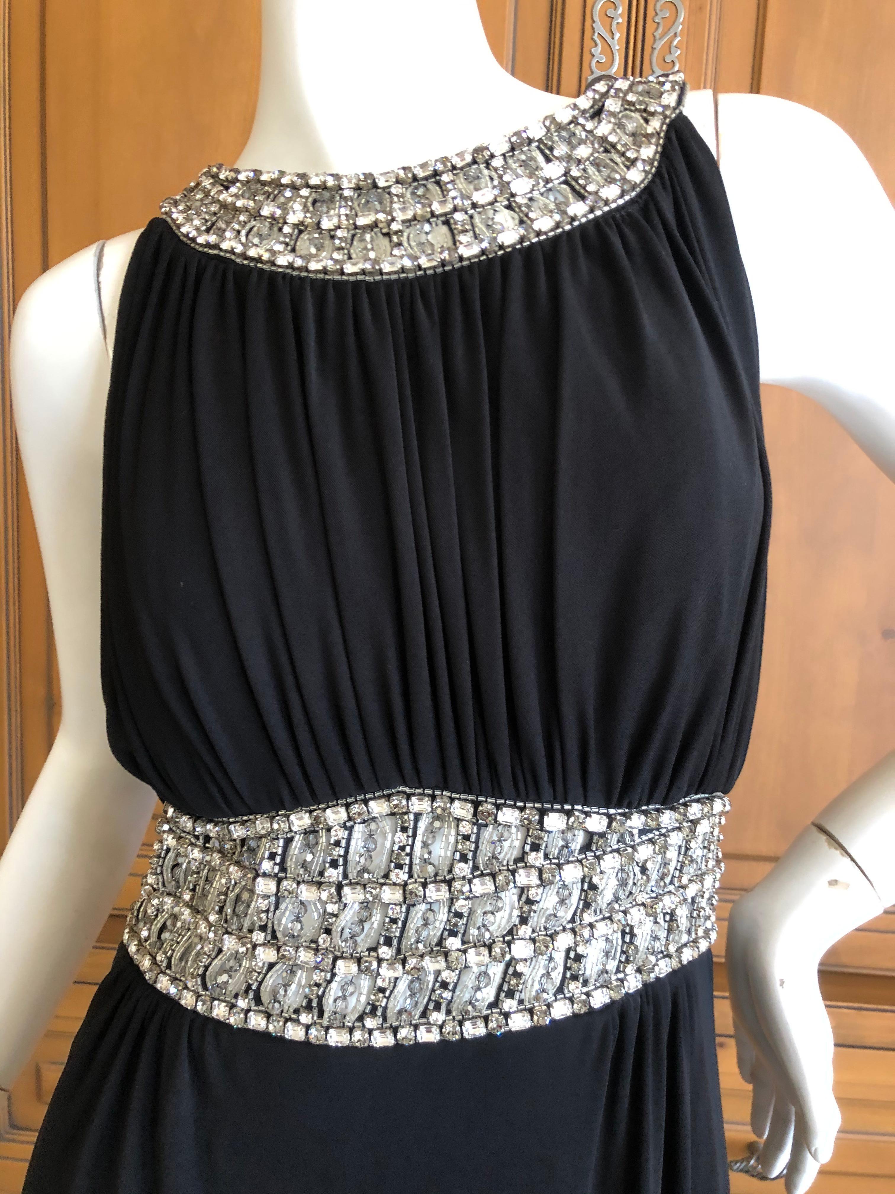 Azzaro Pleated Black Vintage Evening Dress with Jeweled Collar and Belt For Sale 7
