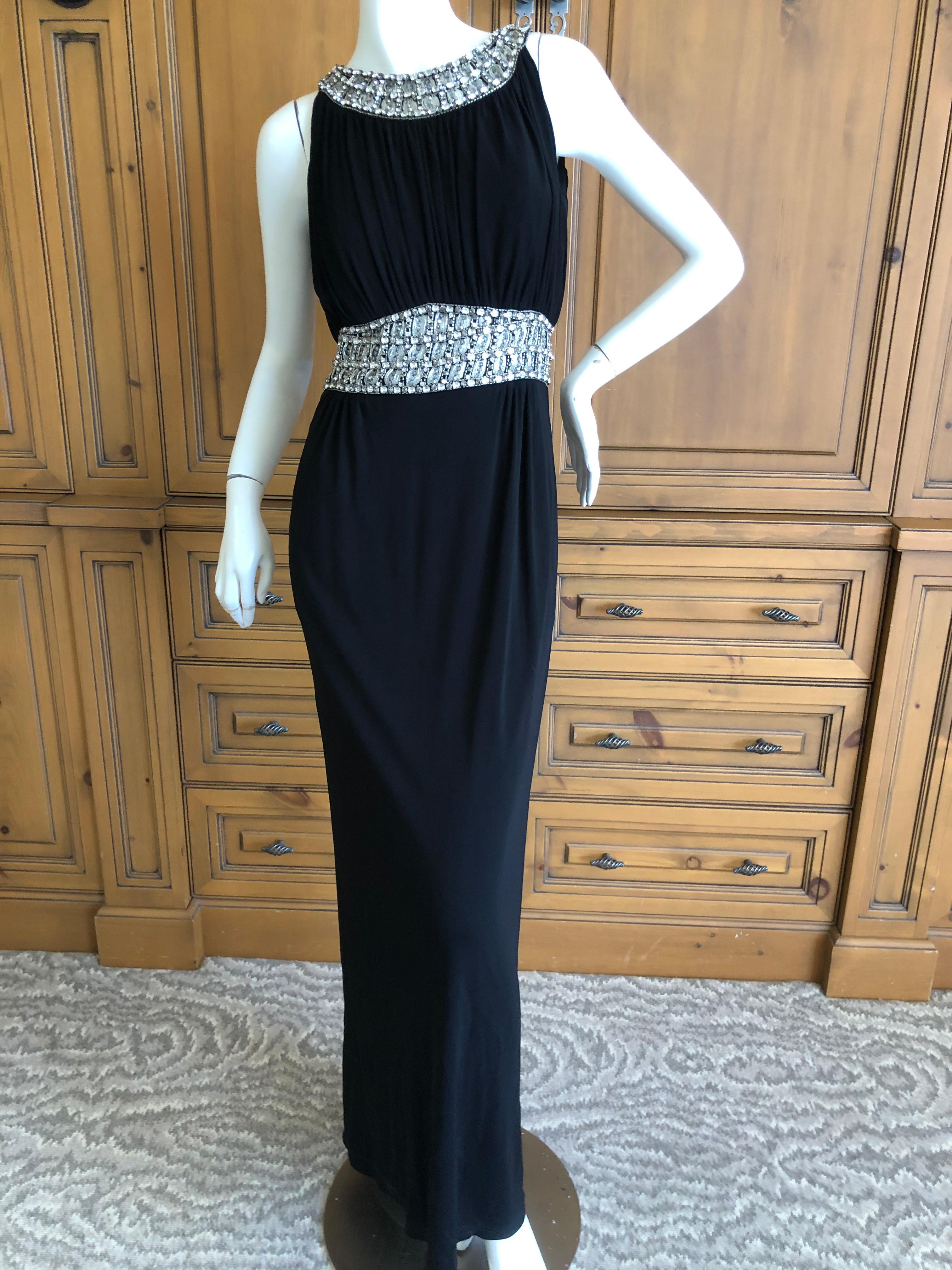 Azzaro Pleated Black Vintage Evening Dress with Jeweled Collar and Belt For Sale 8