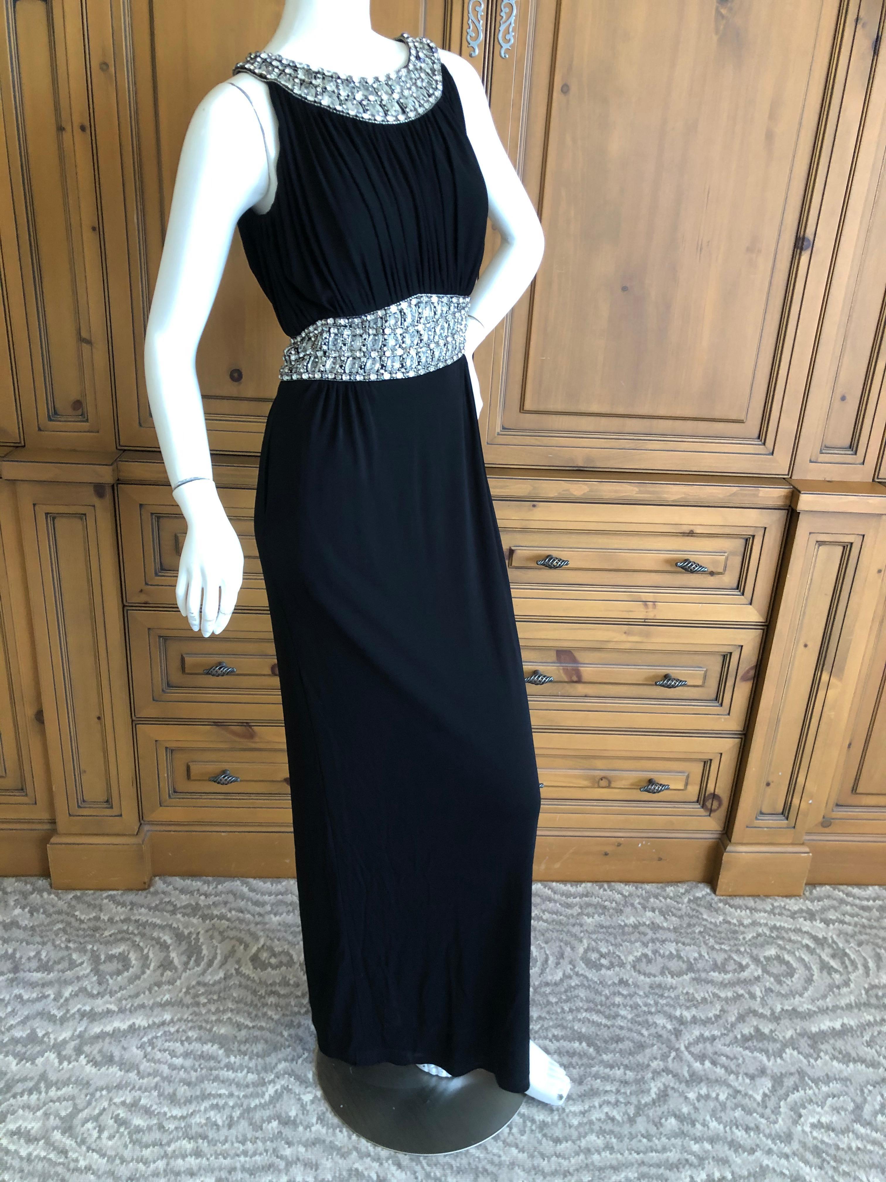 Azzaro Pleated Black Vintage Evening Dress with Jeweled Collar and Belt For Sale 9