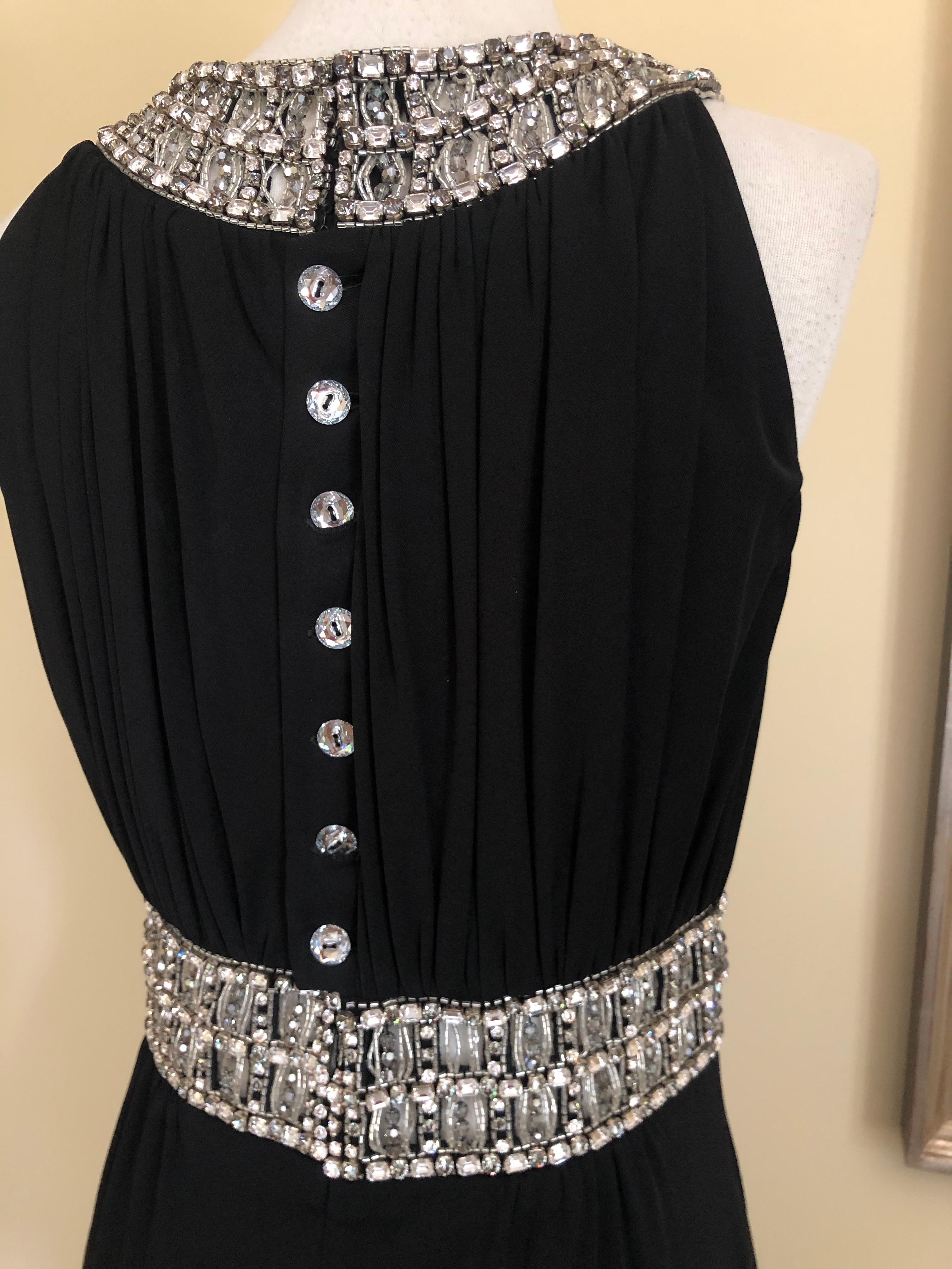 Azzaro Pleated Black Vintage Evening Dress with Jeweled Collar and Belt For Sale 2